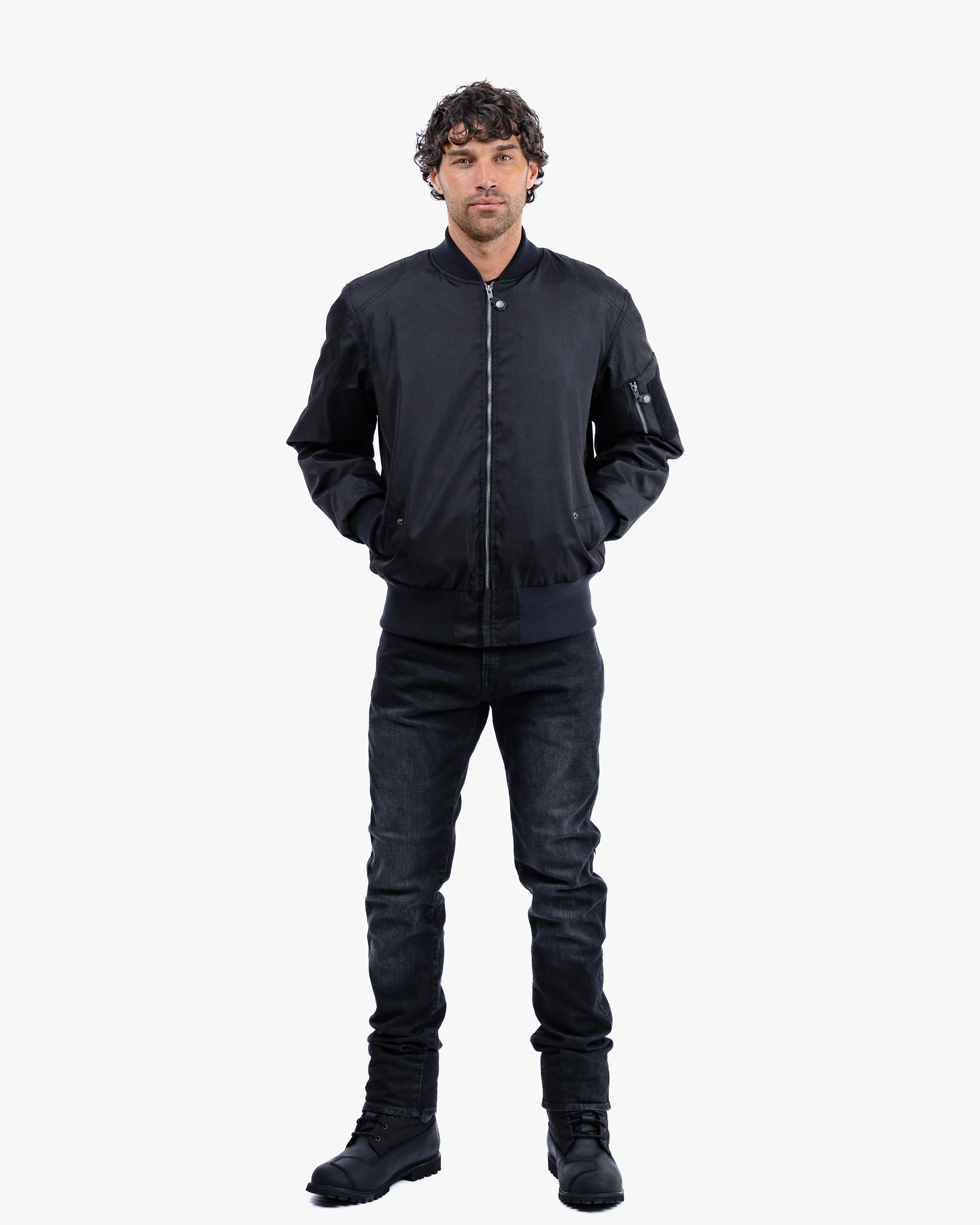 Airforce MA1 Black Motorcycle Bomber Jacket - Image 8