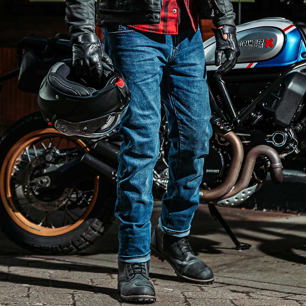 Drifter Mens Washed Blue Motorcycle Jeans - Image 10