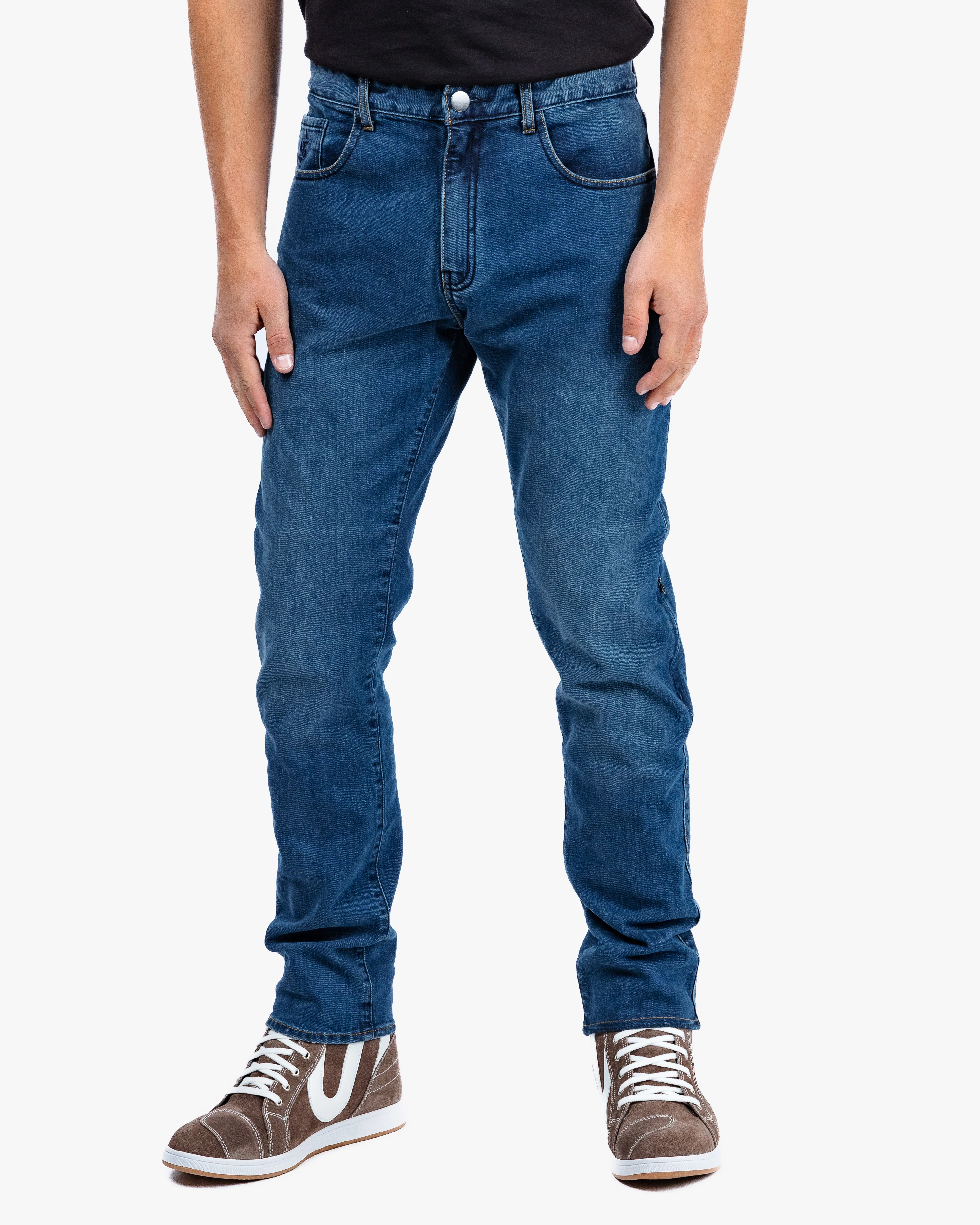 Drifter Mens Washed Blue Motorcycle Jeans - Image 3