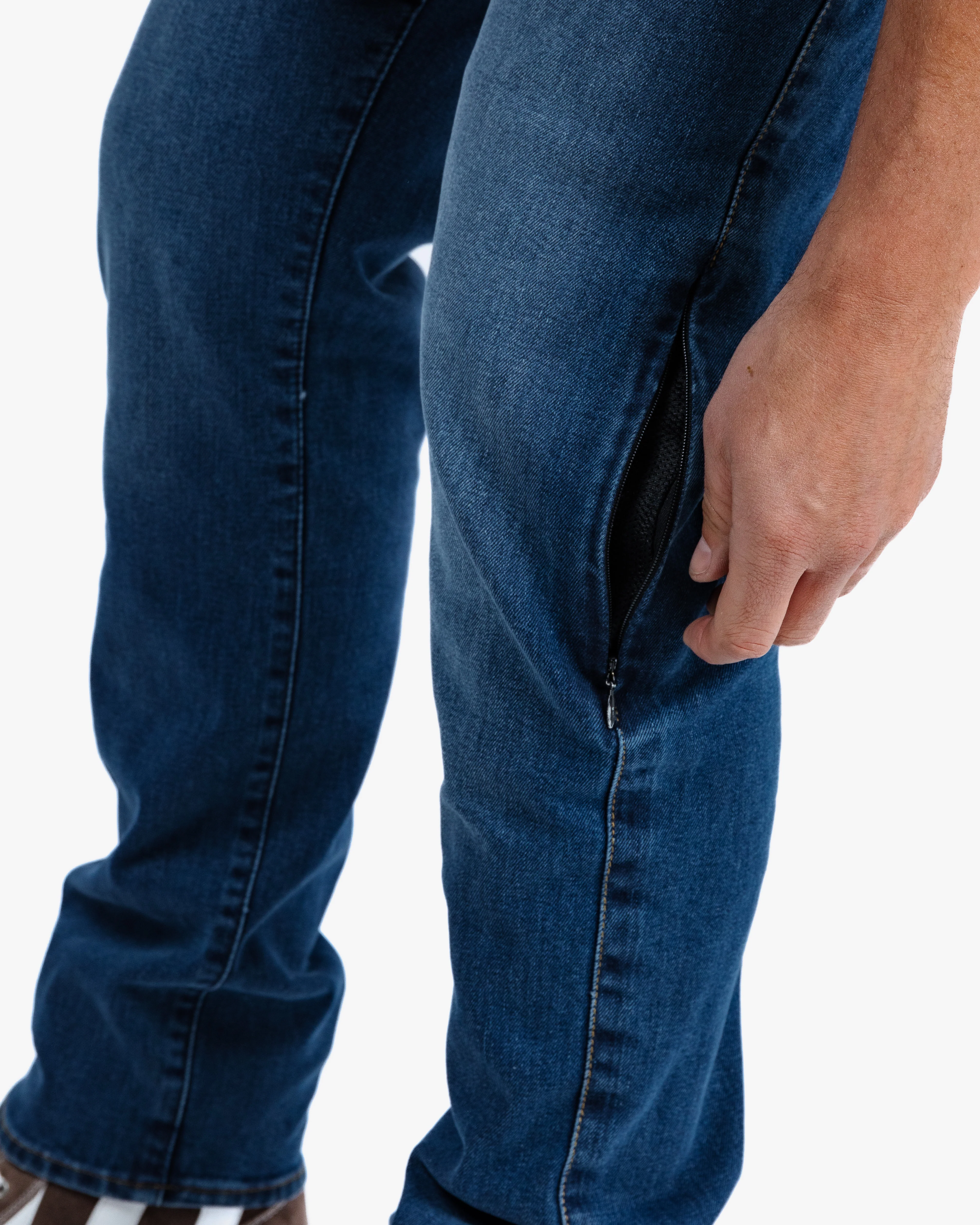 Drifter Mens Washed Blue Motorcycle Jeans - Image 7