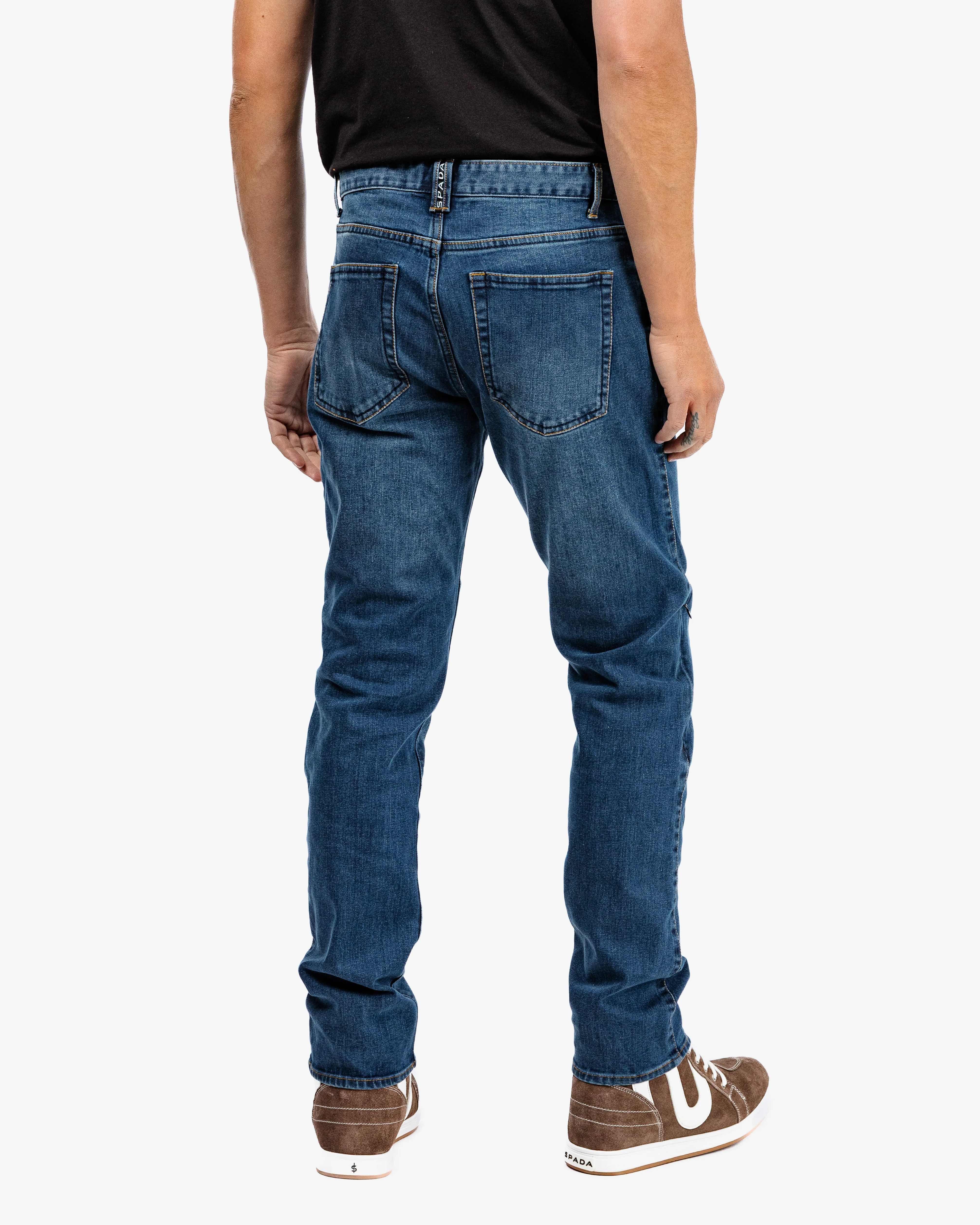 Drifter Mens Washed Blue Motorcycle Jeans - Image 8