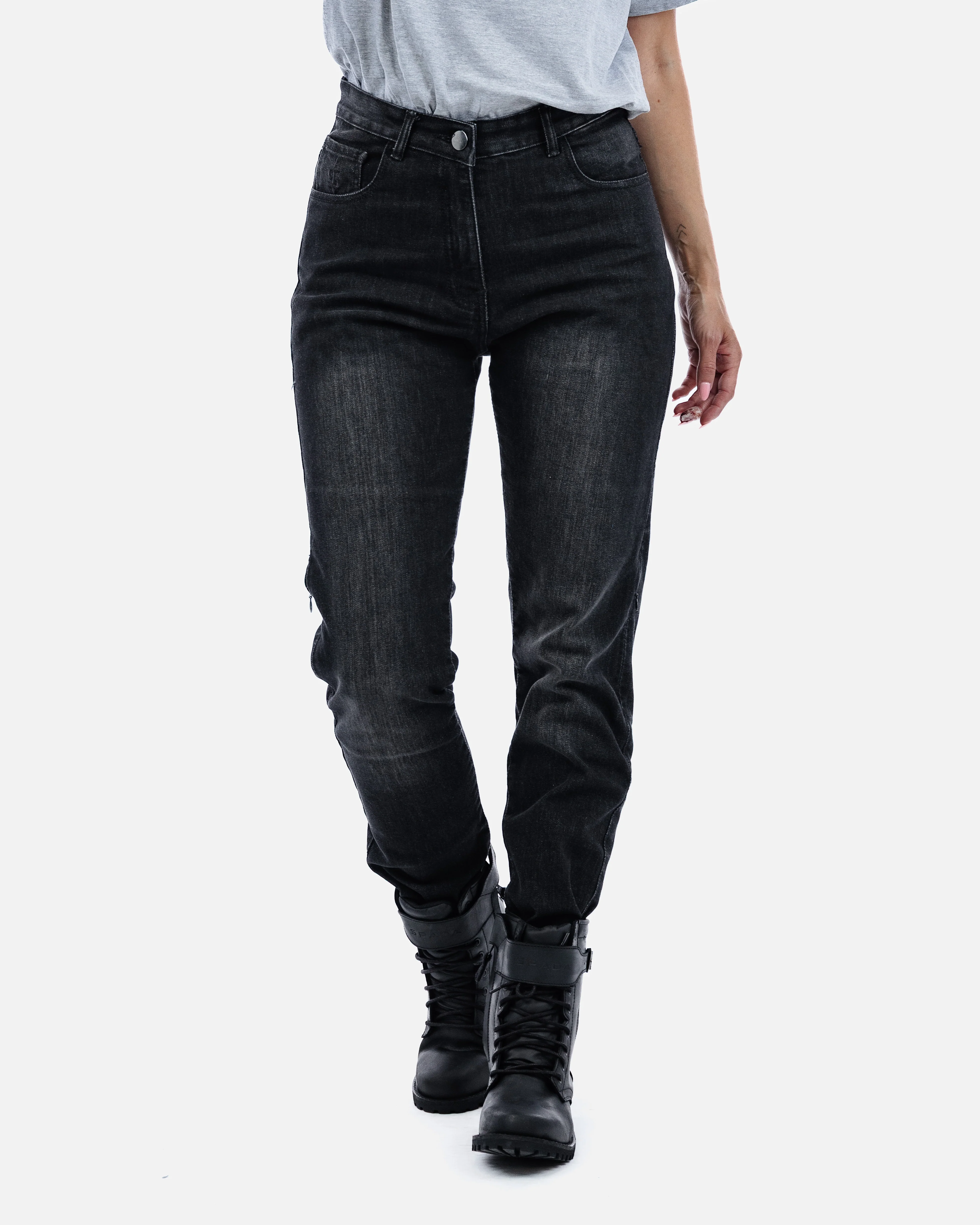 Drifter Ladies Washed Black Motorcycle Jeans - Image 3