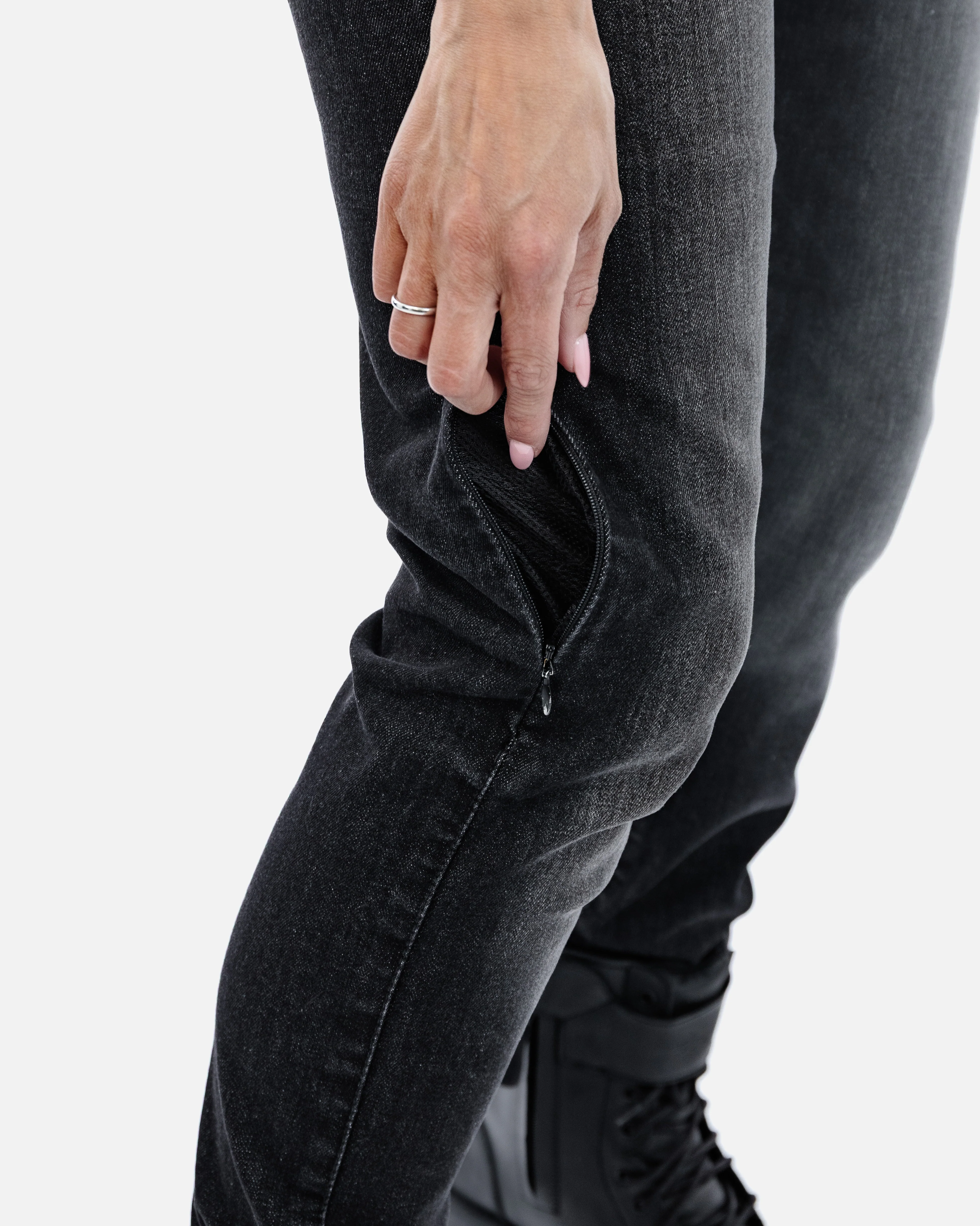 Drifter Ladies Washed Black Motorcycle Jeans - Image 4