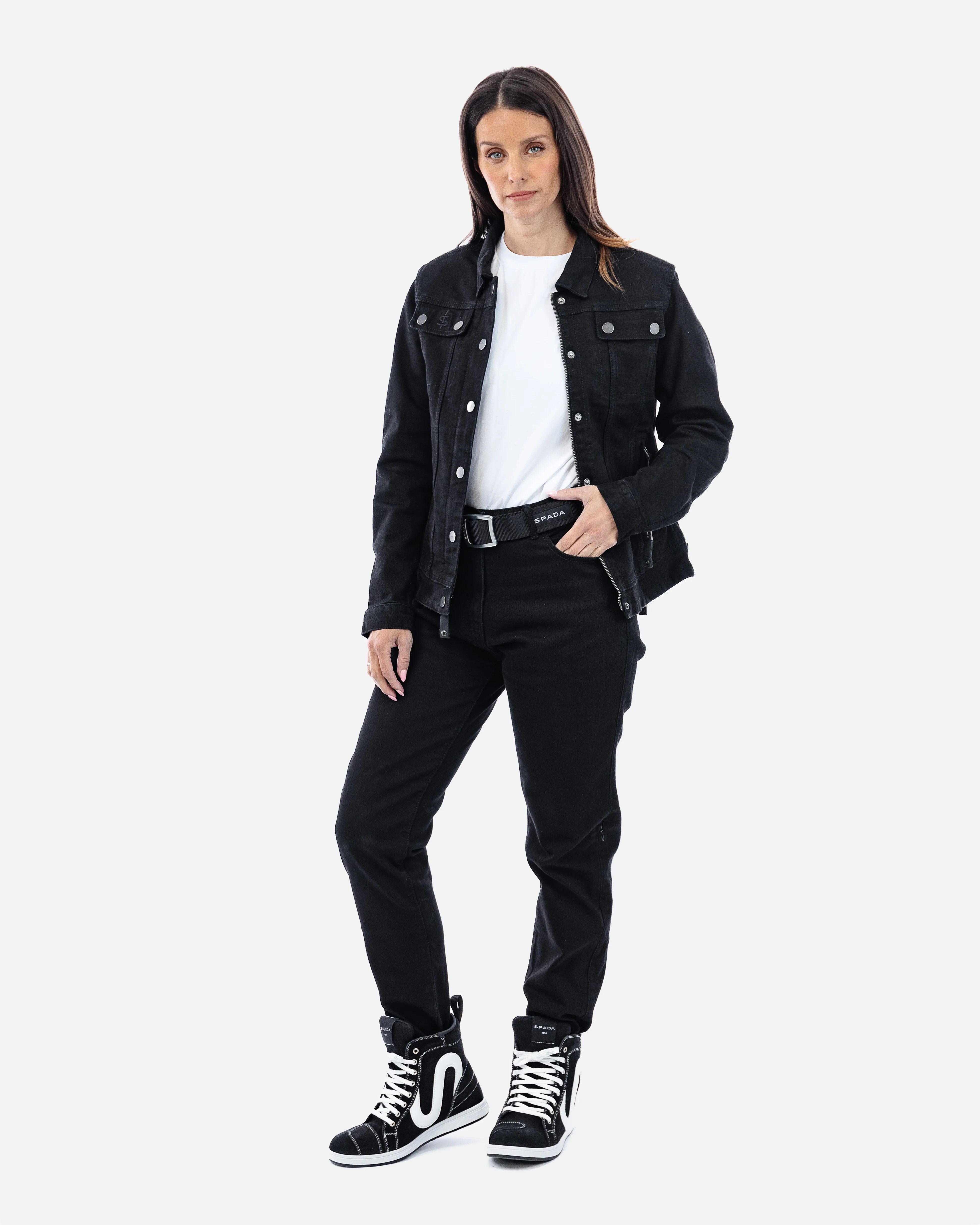 Drifter Ladies Solid Black Motorcycle Jeans - Image 3