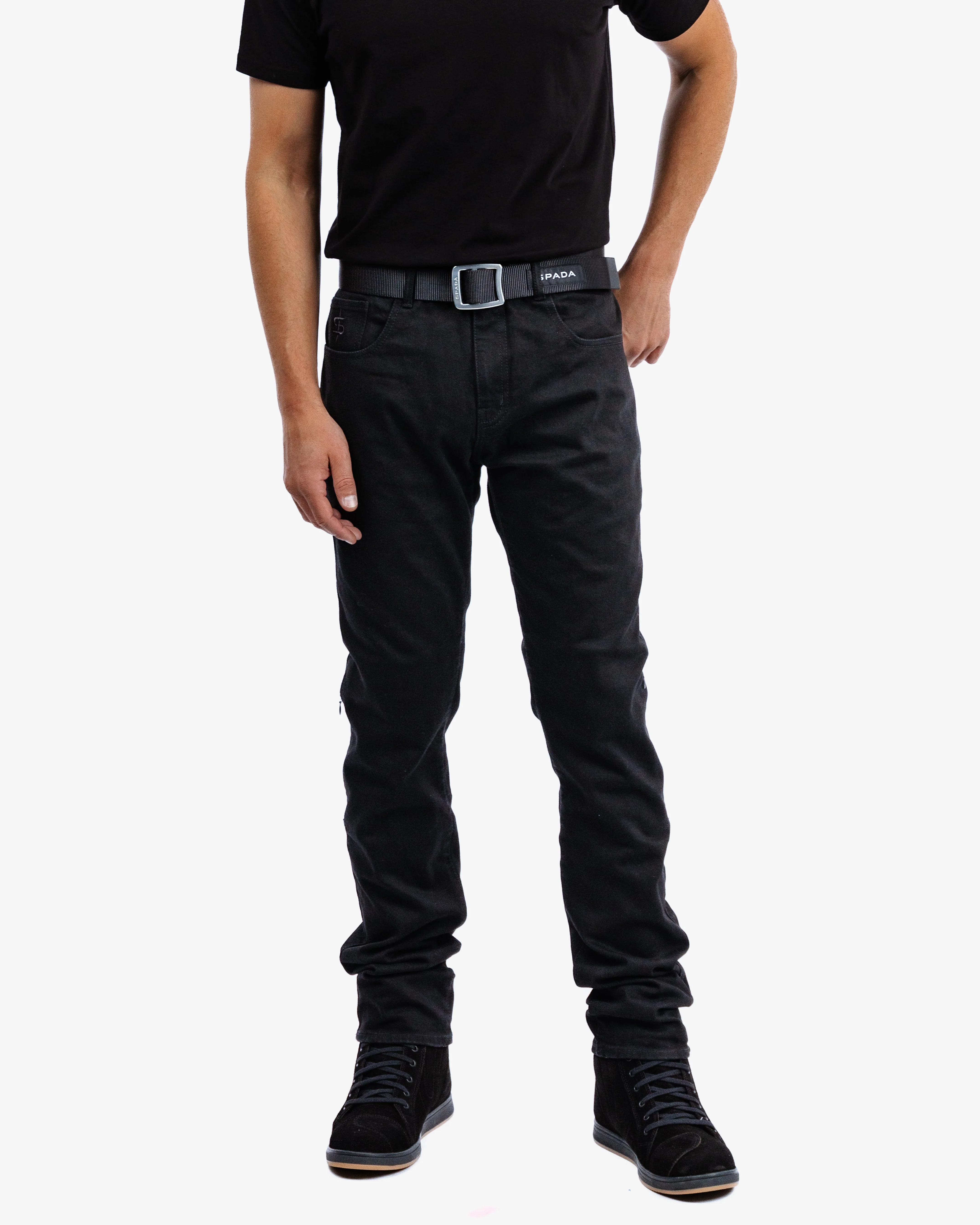 Drifter Mens Solid Black Motorcycle Jeans - Image 2