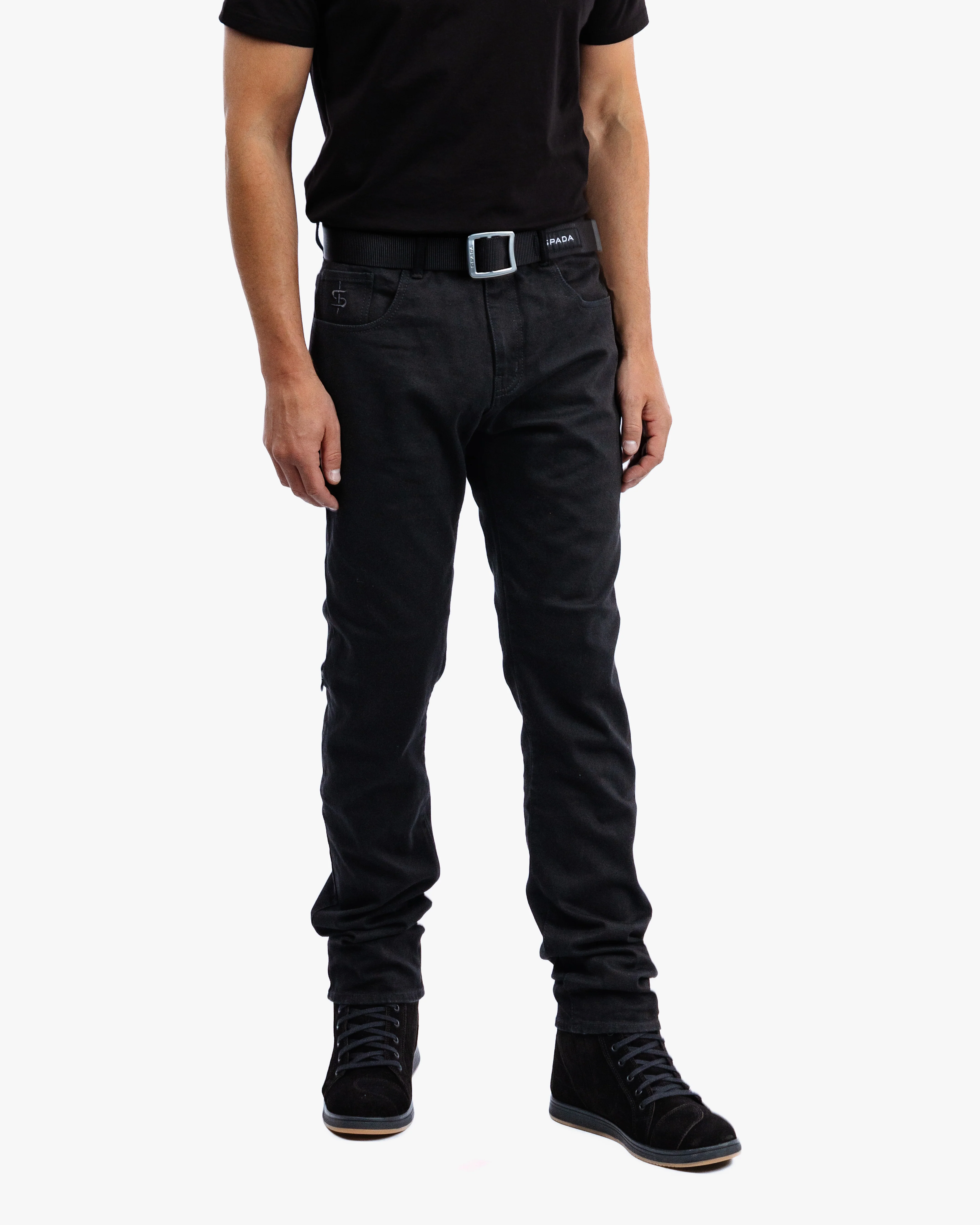 Drifter Mens Solid Black Motorcycle Jeans - Image 3