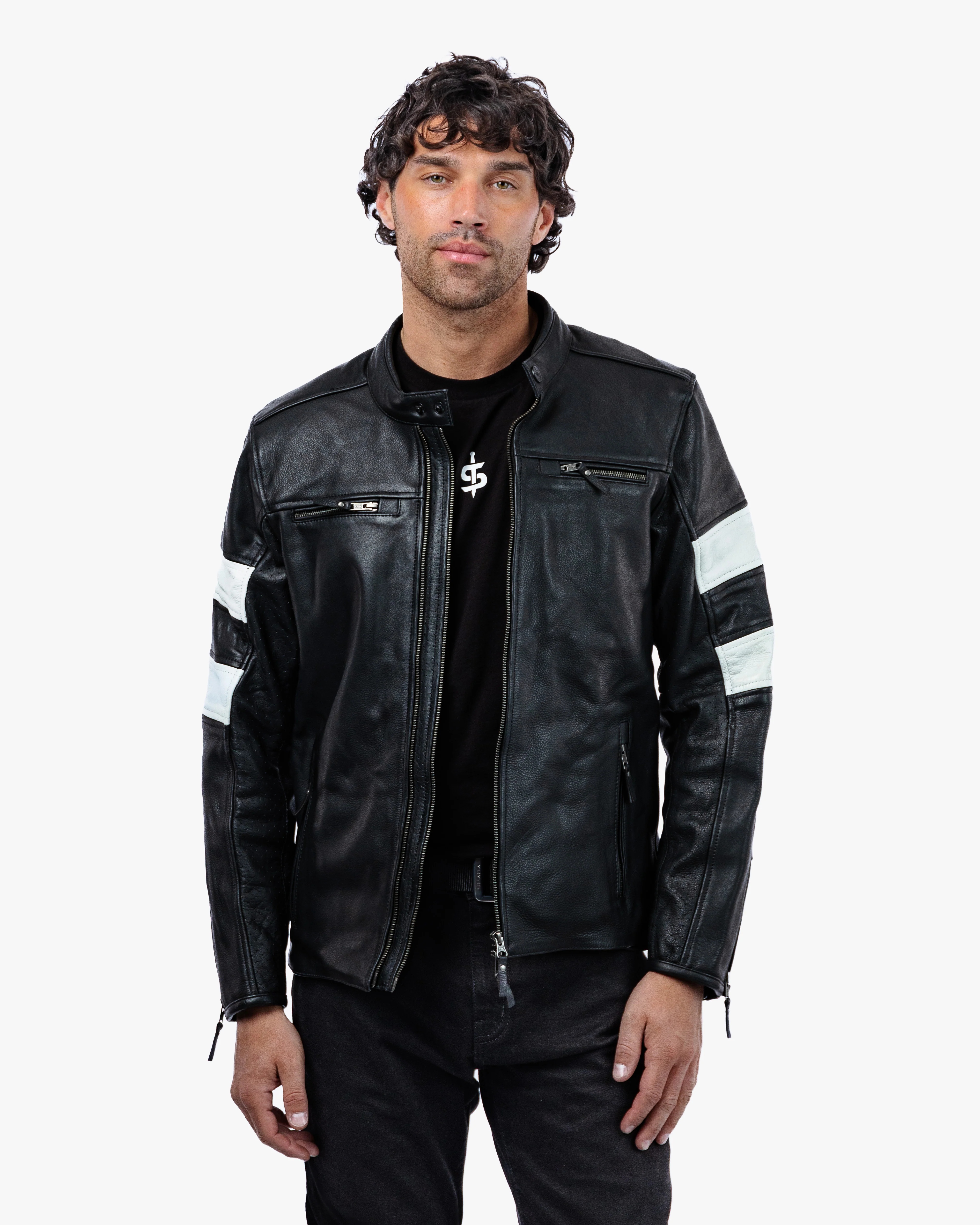 Hanzo Black & Ivory Leather Motorcycle Jacket - Image 4