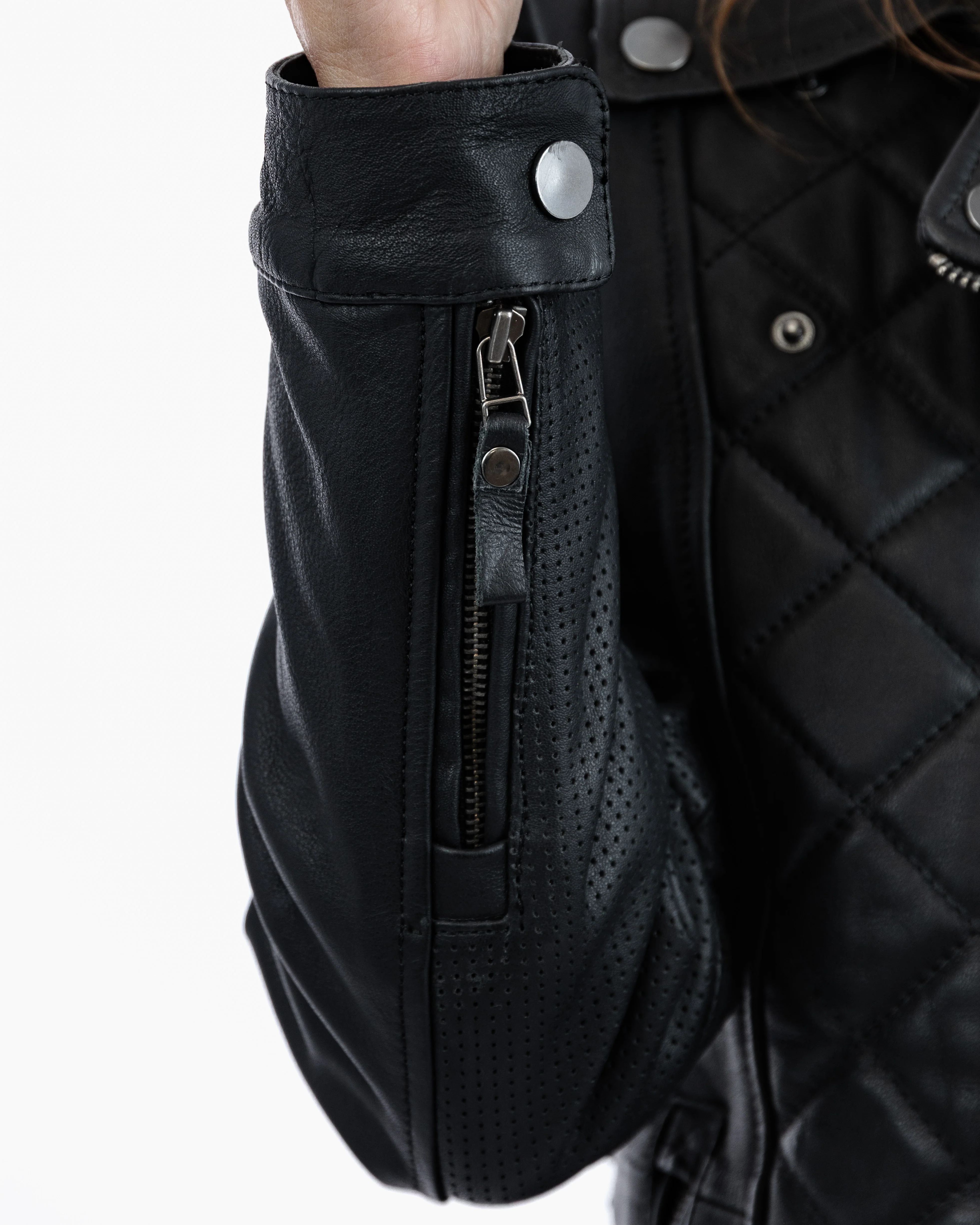 Lancer Ladies Black Leather Motorcycle Jacket - Image 16