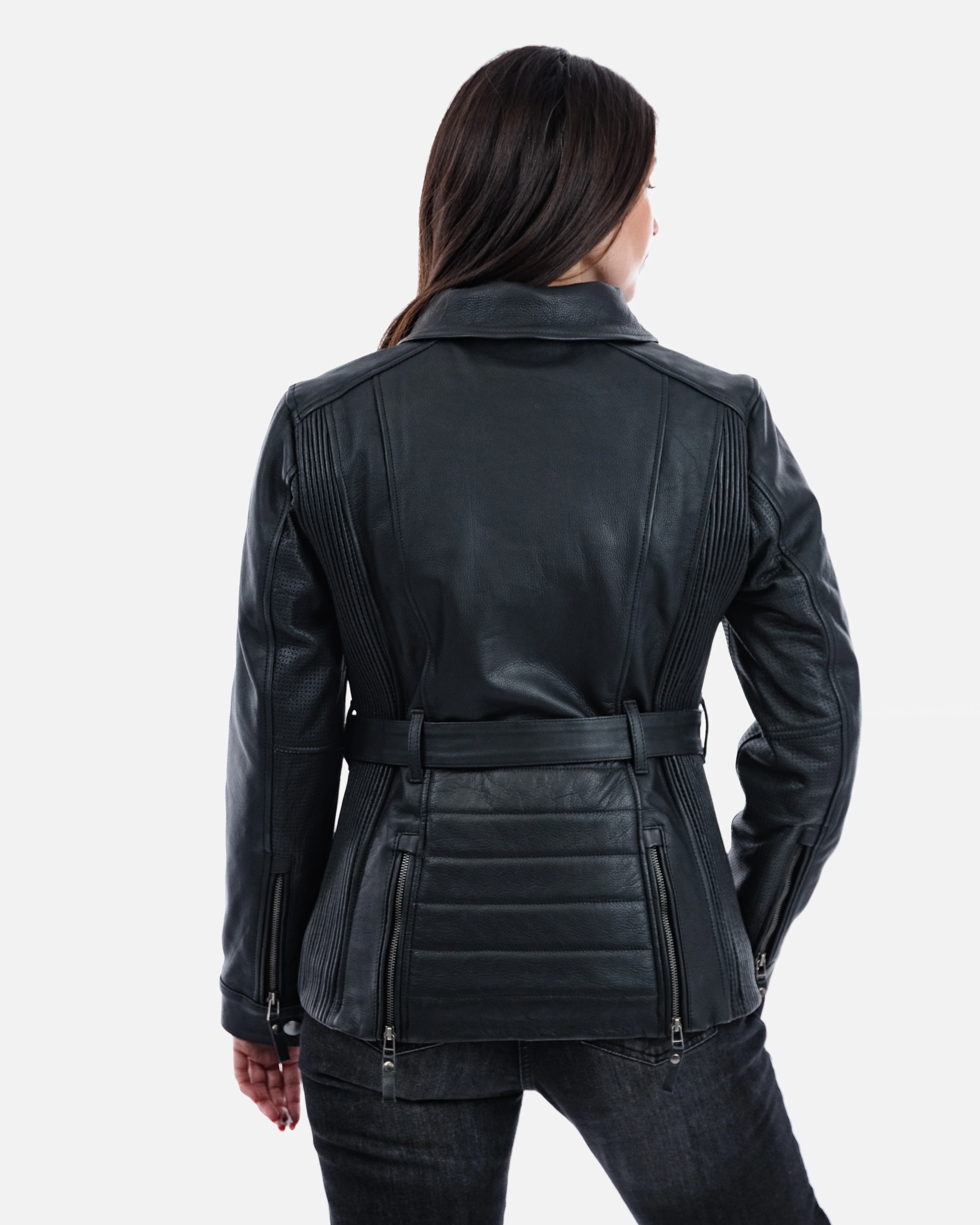 Lancer Ladies Black Leather Motorcycle Jacket - Image 3