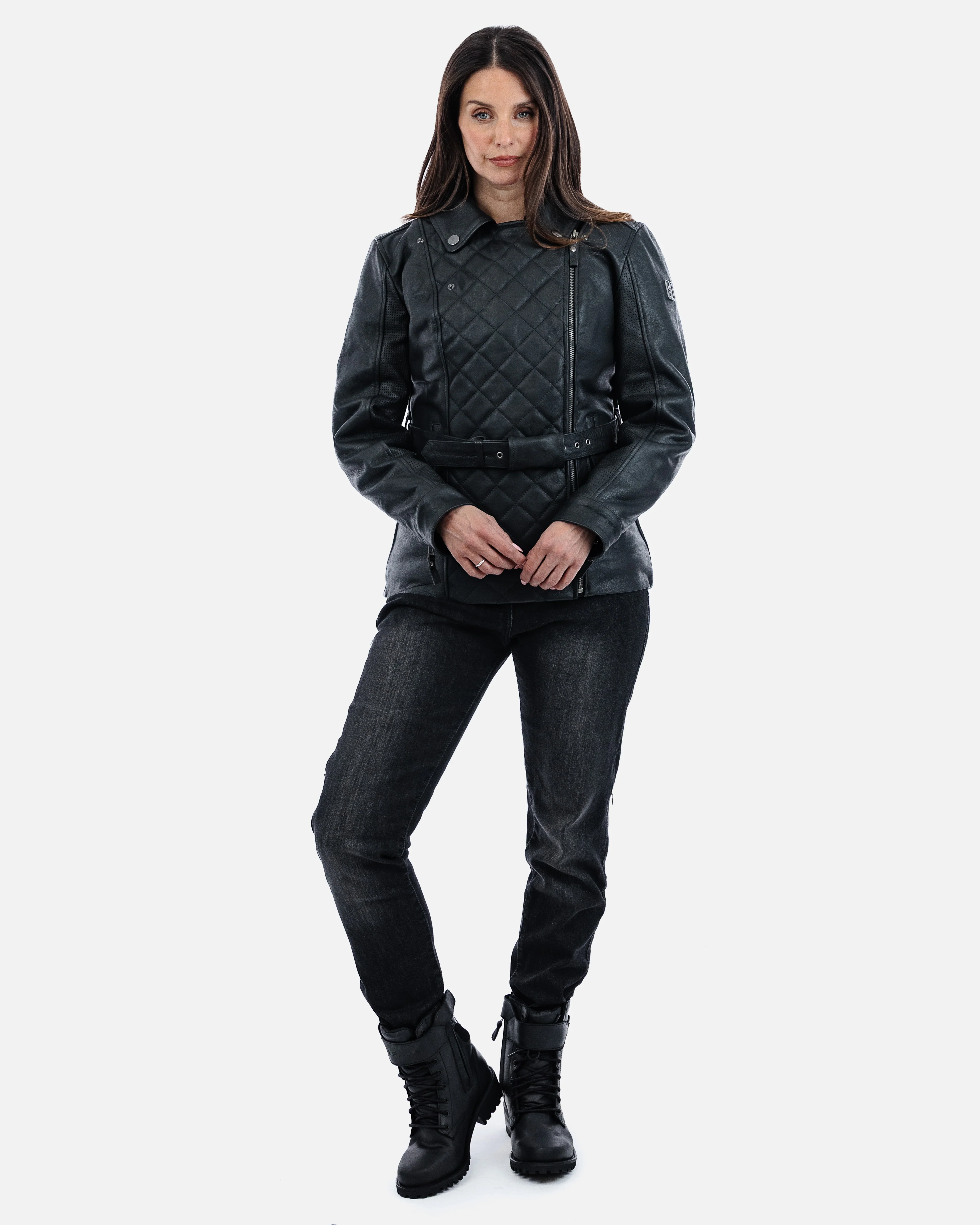 Lancer Ladies Black Leather Motorcycle Jacket - Image 4