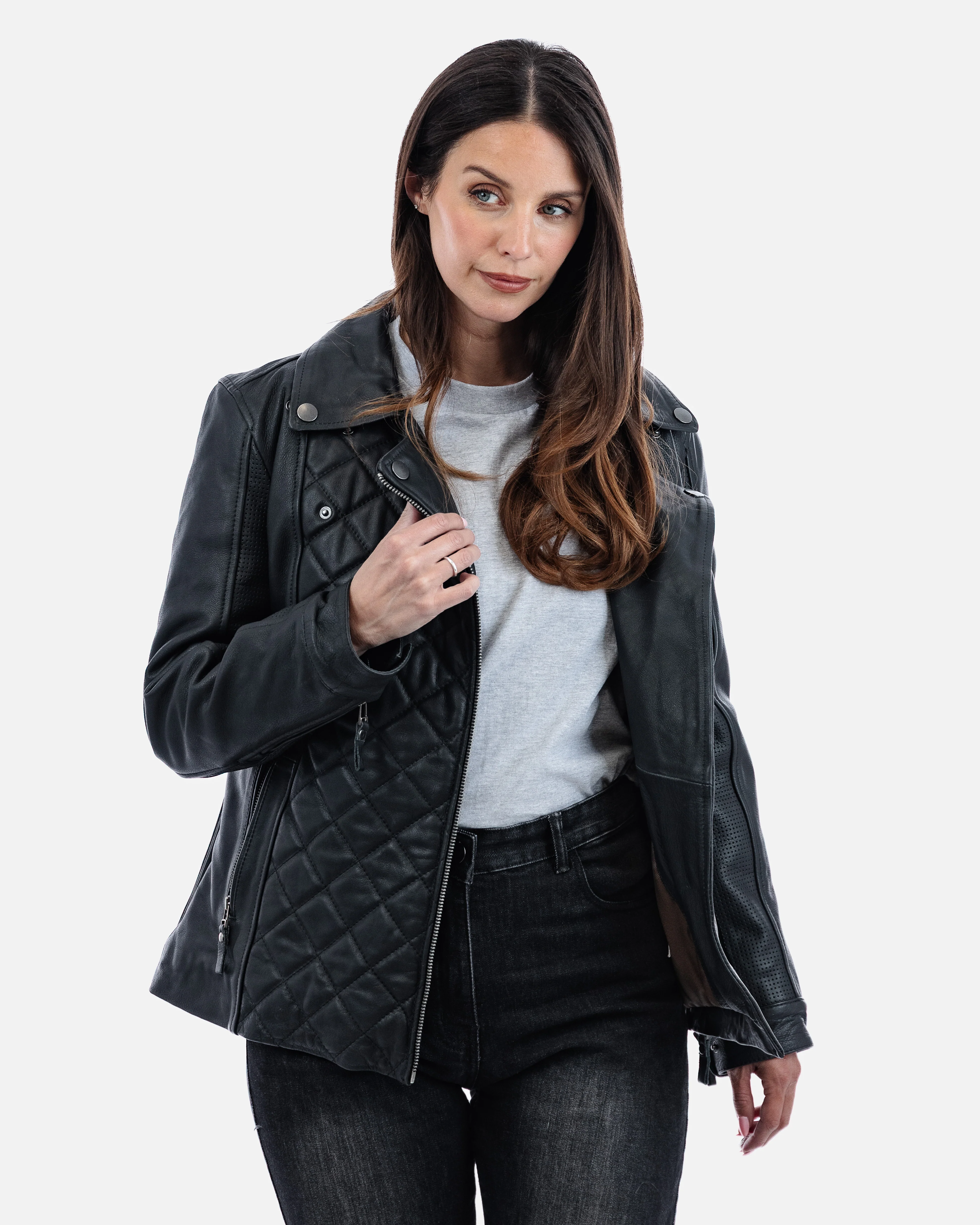 Lancer Ladies Black Leather Motorcycle Jacket - Image 6