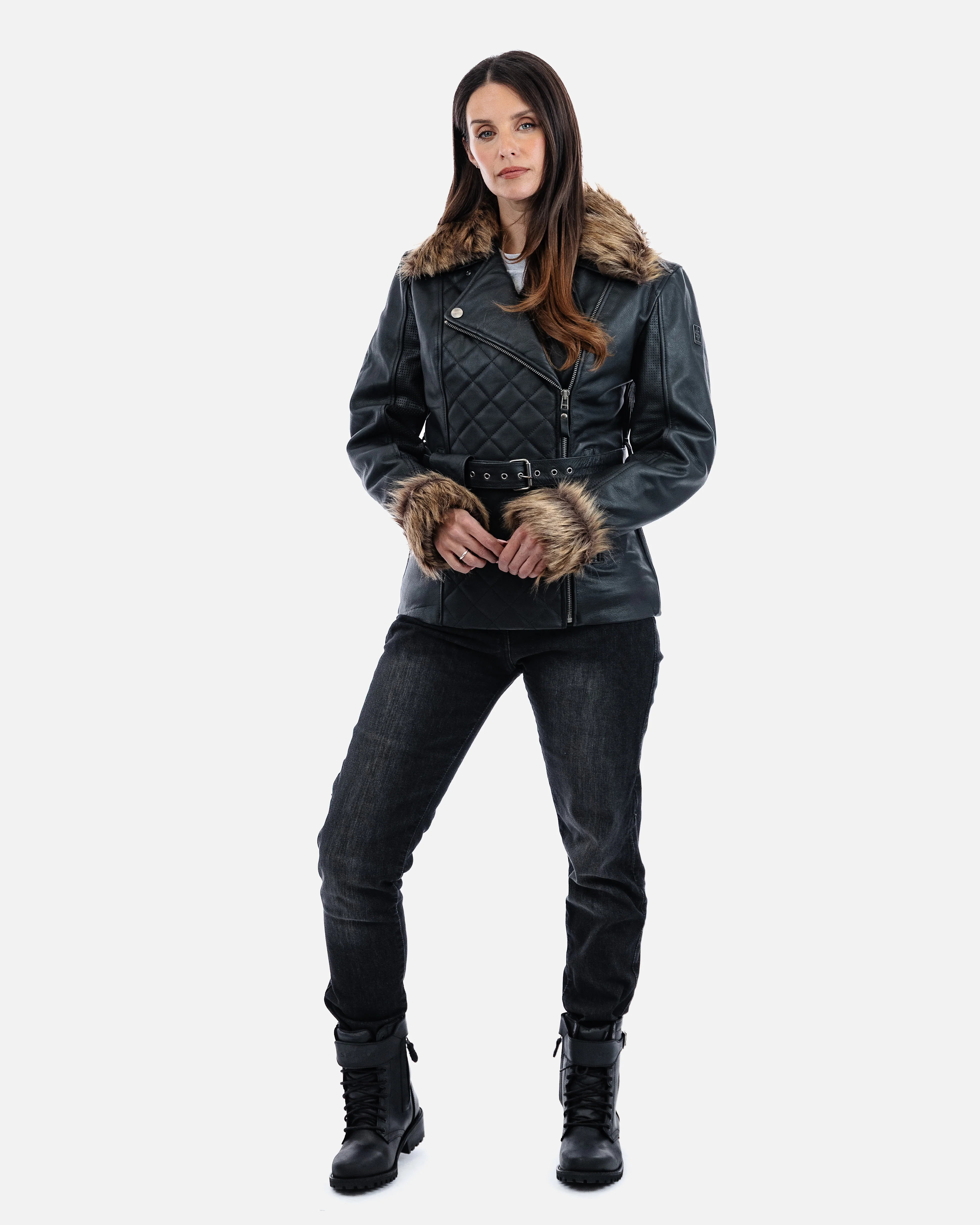 Lancer Ladies Black Leather Motorcycle Jacket - Image 7