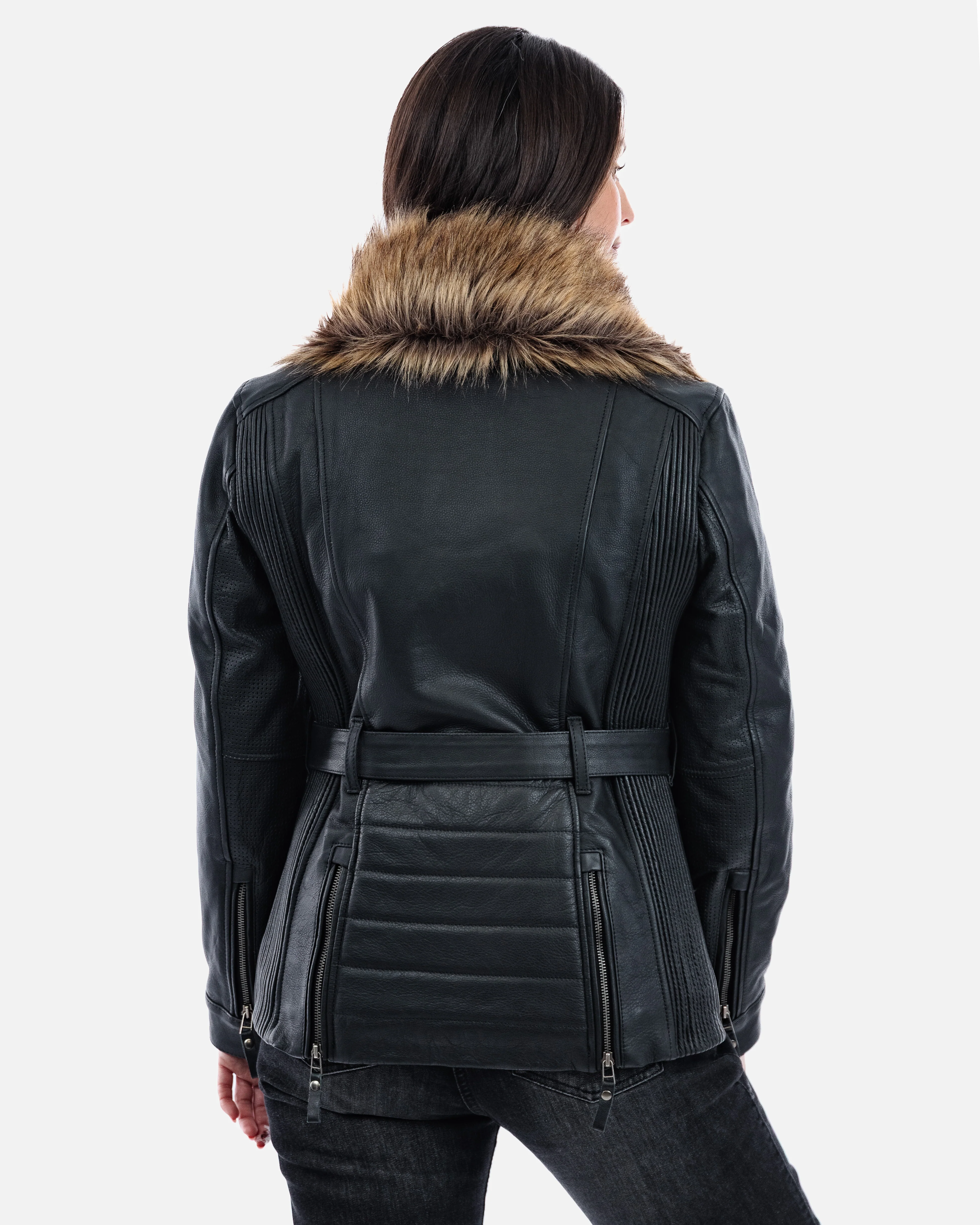 Lancer Ladies Black Leather Motorcycle Jacket - Image 9