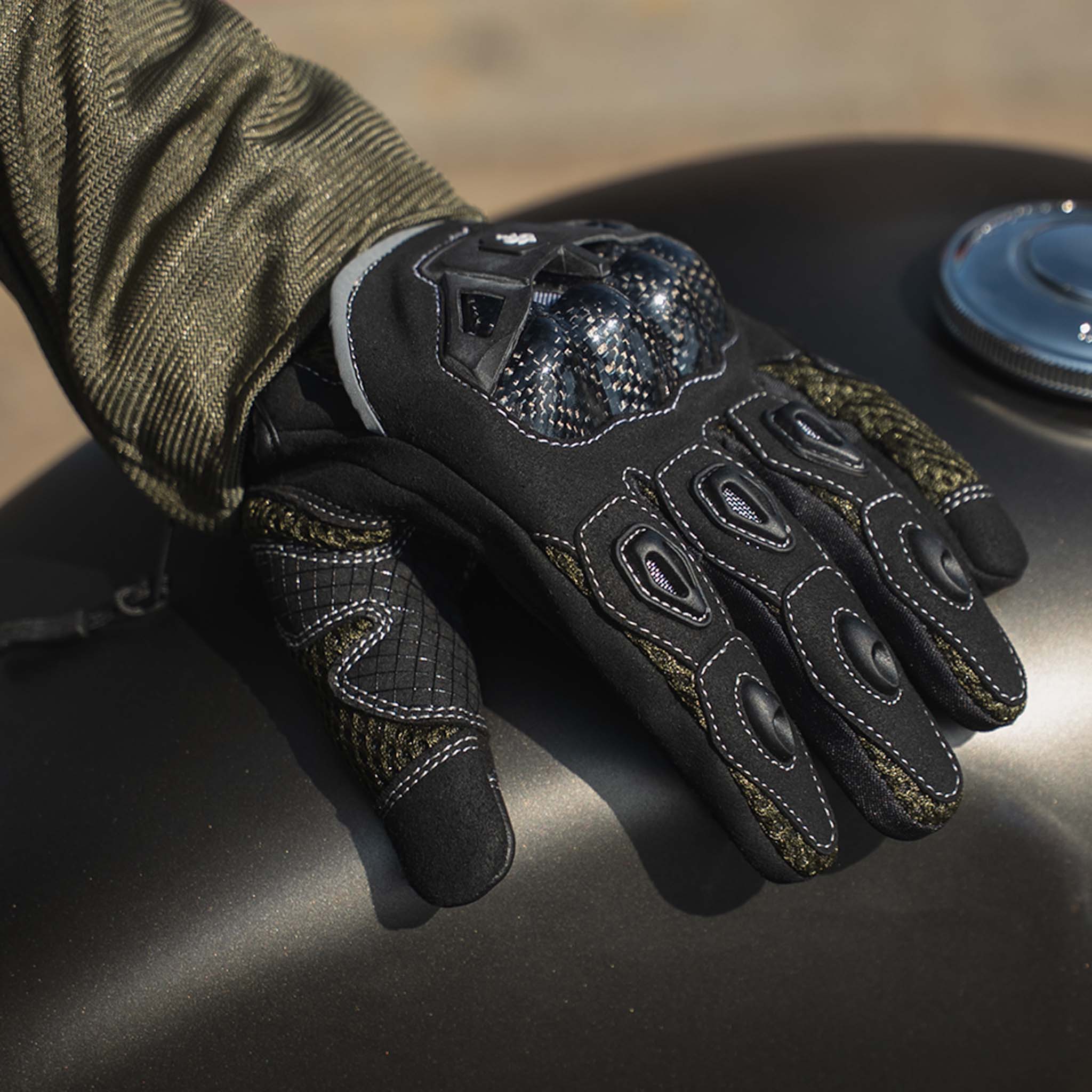 MX-Air Rev.2 Olive Green Motorcycle Gloves - Image 3