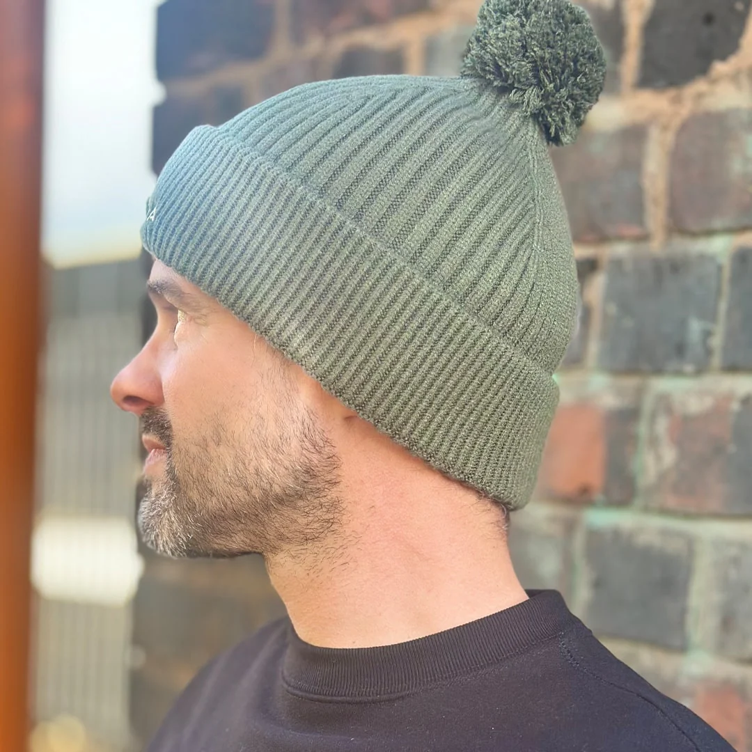 Olive Bobble Beanie Hat - Image 7