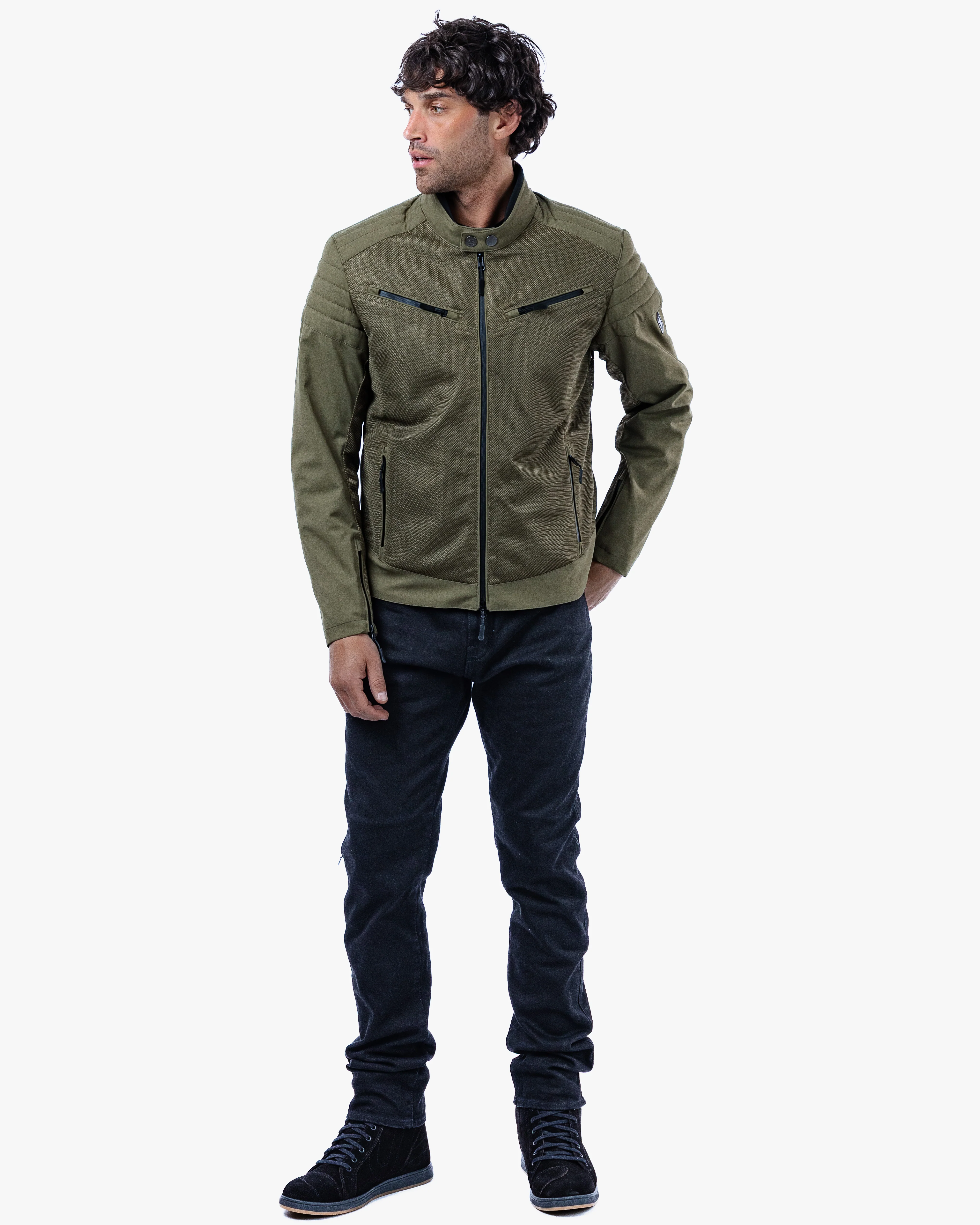 Cafe Air Olive Green Ventilated Motorcycle Jacket - Image 4