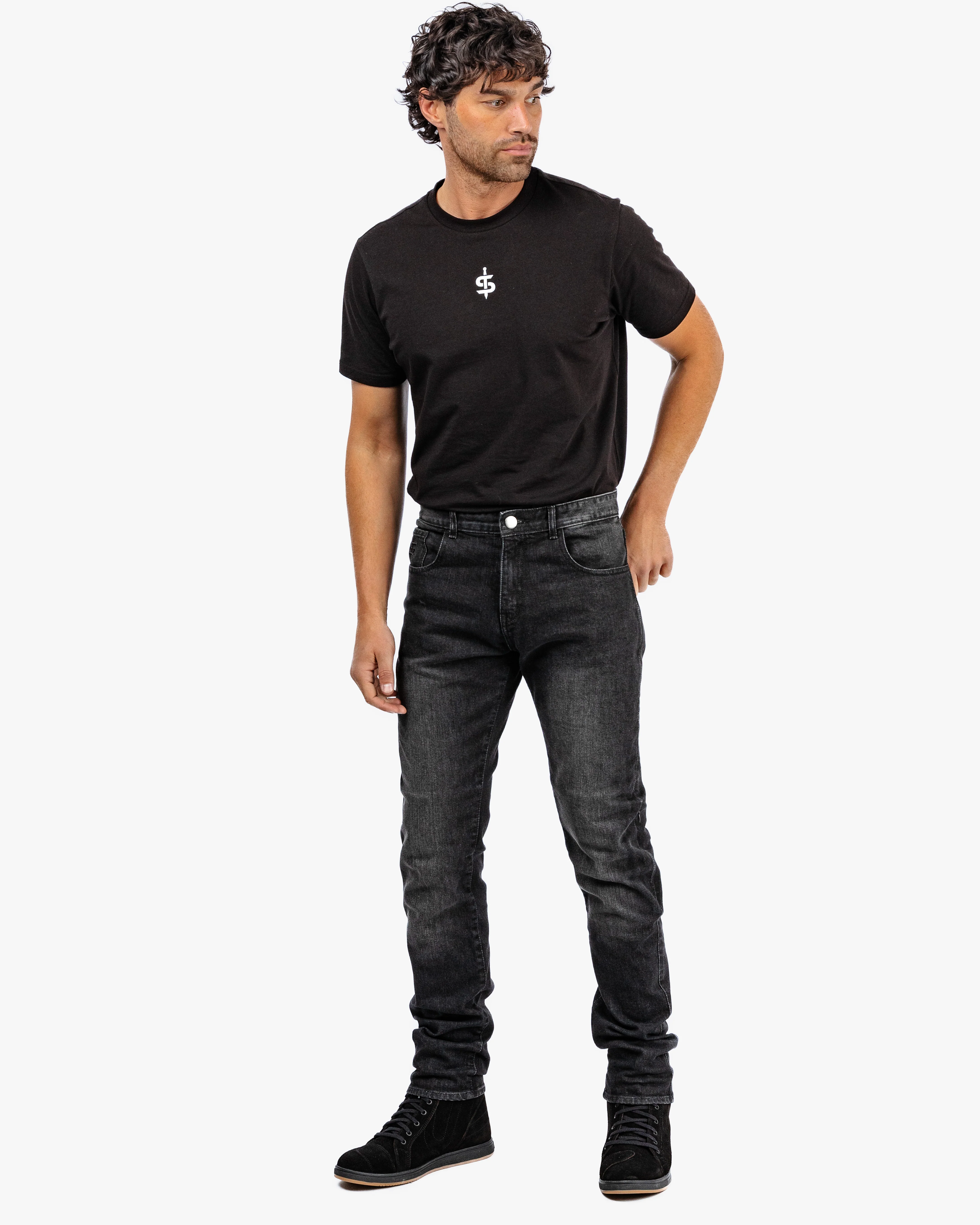 Drifter Mens Washed Black Motorcycle Jeans - Image 3