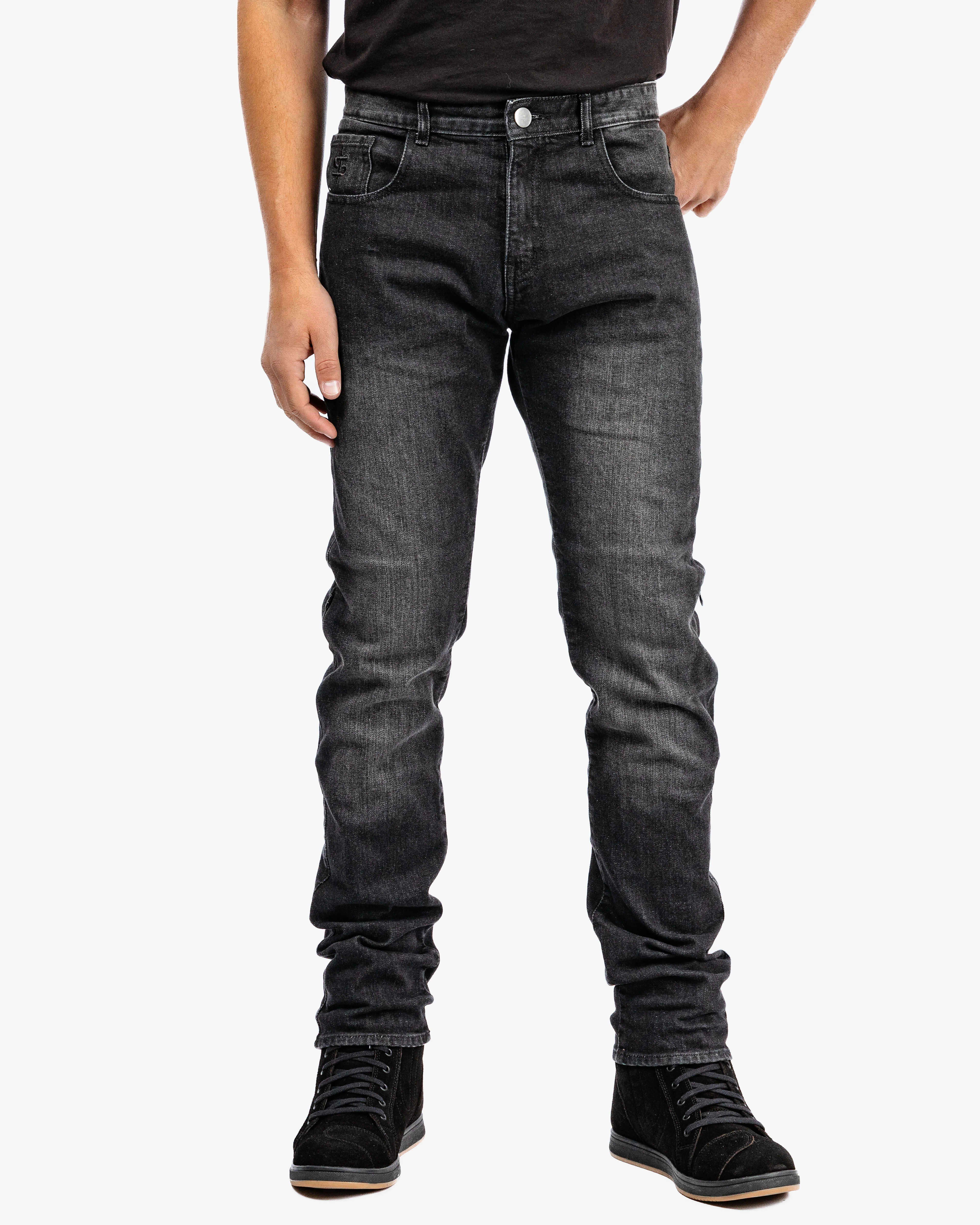 Drifter Mens Washed Black Motorcycle Jeans - Image 4
