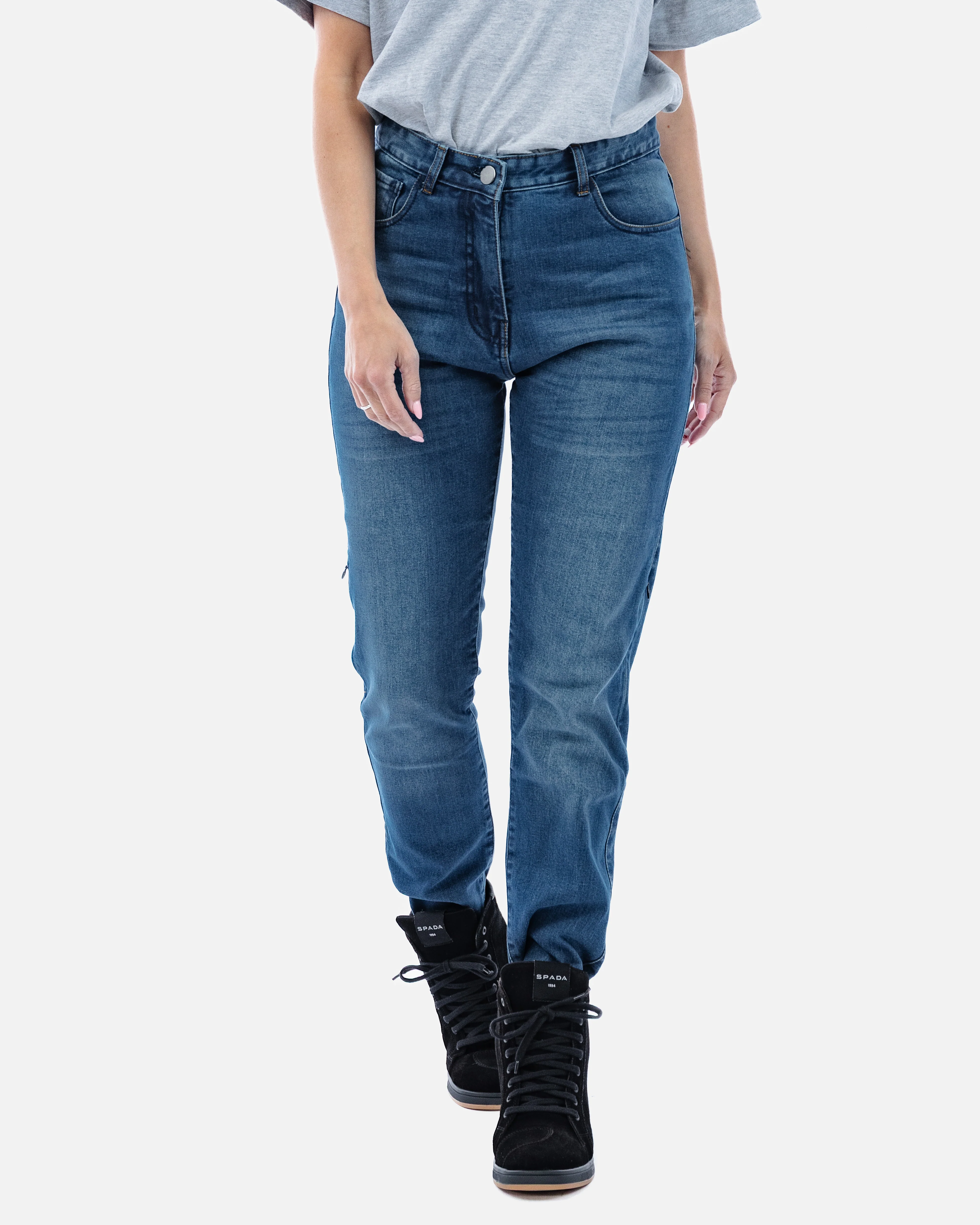 Drifter Ladies Washed Blue Motorcycle Jeans - Image 3