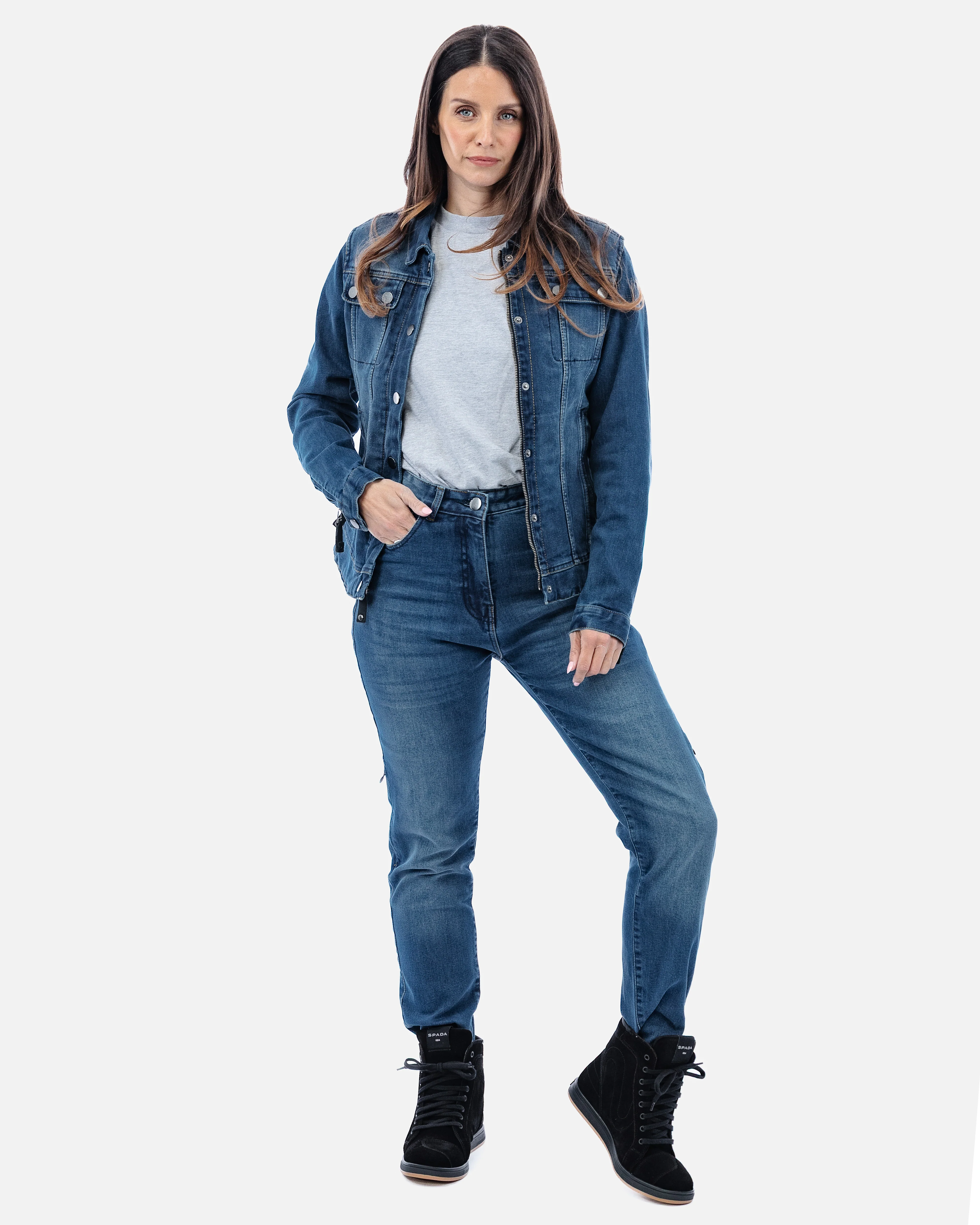 Drifter Ladies Washed Blue Motorcycle Jeans - Image 6