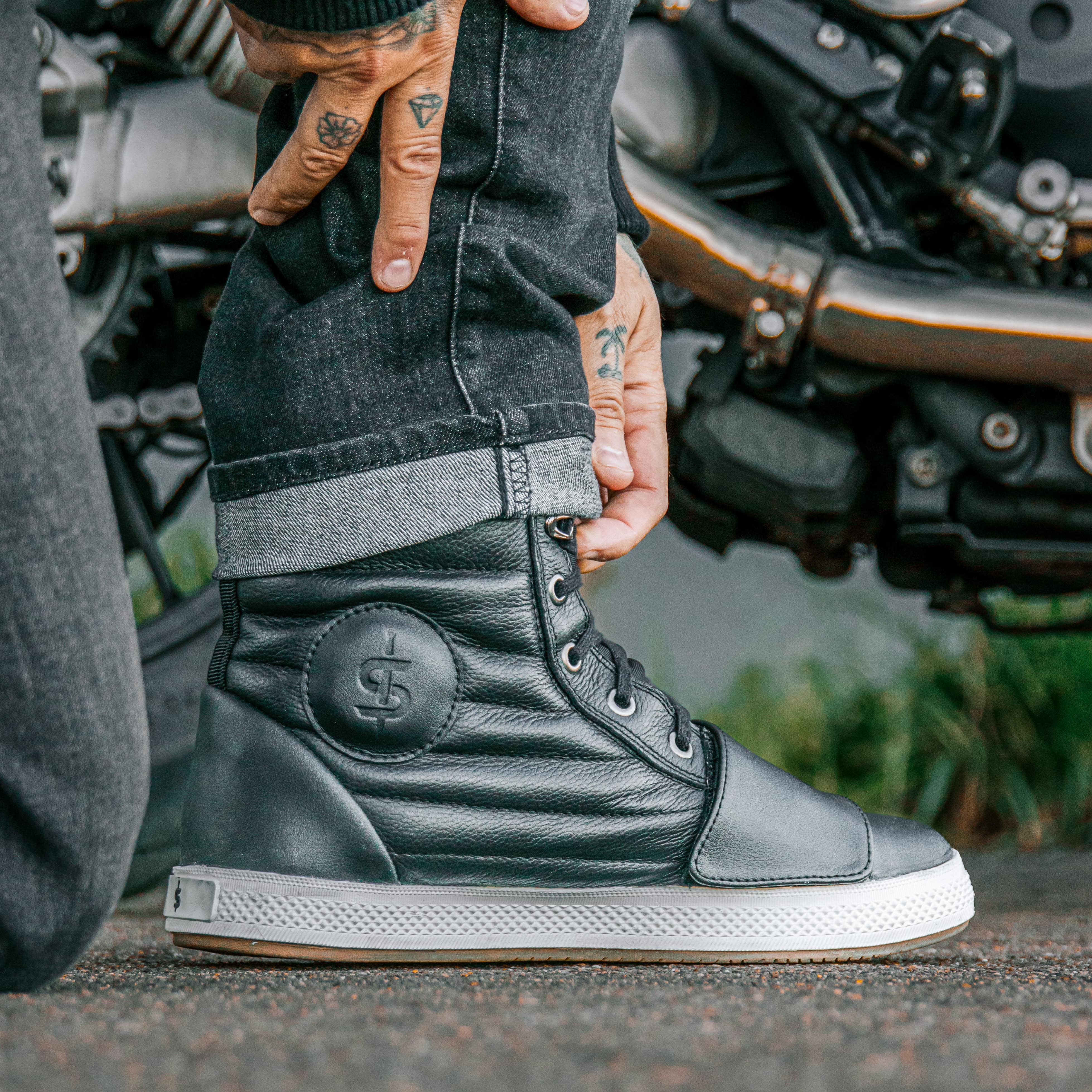 Heat Black High Top Motorcycle Trainers - Image 7