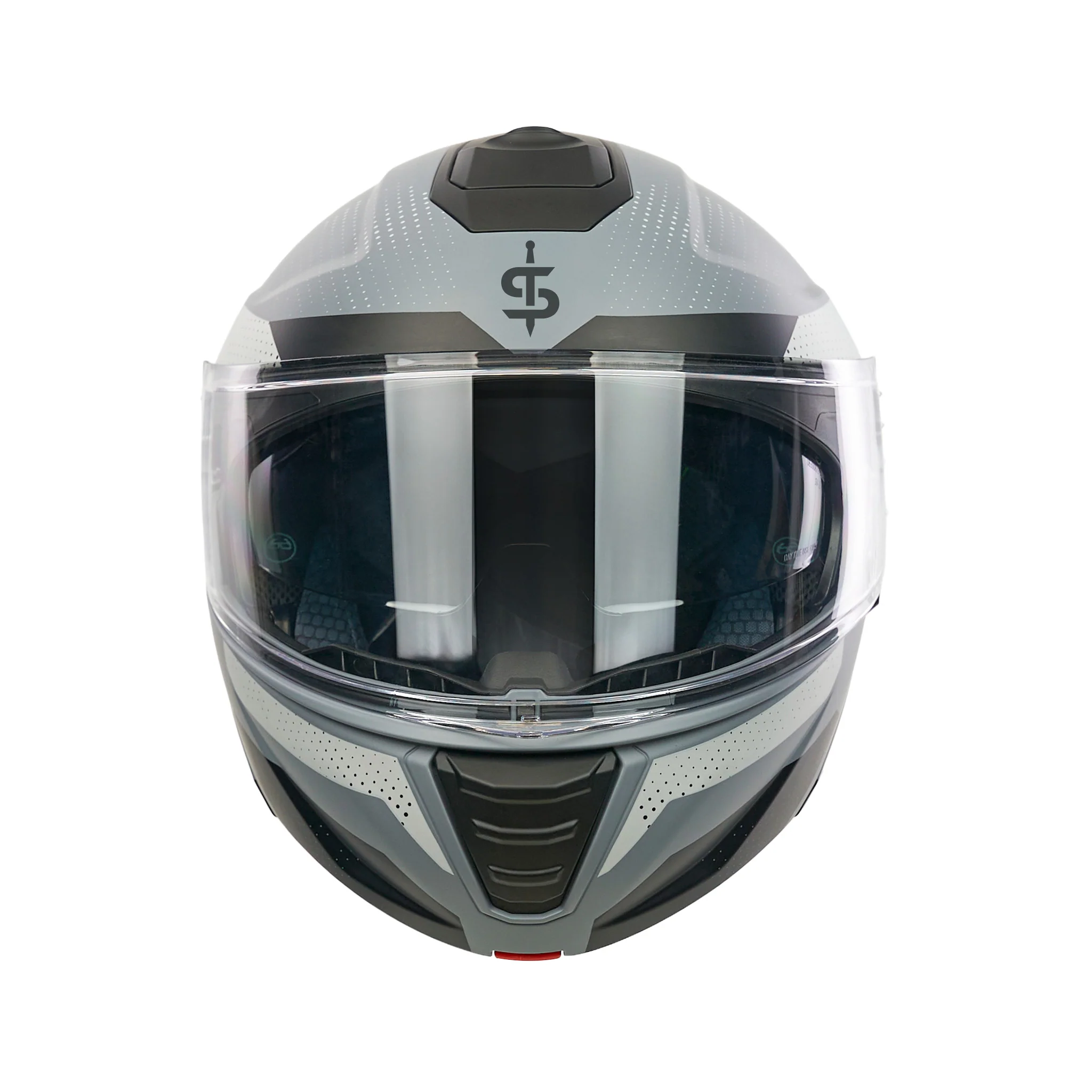 Orion 2 Geo Camo Matt Grey Flip Up Motorbike Helmet - Image 3