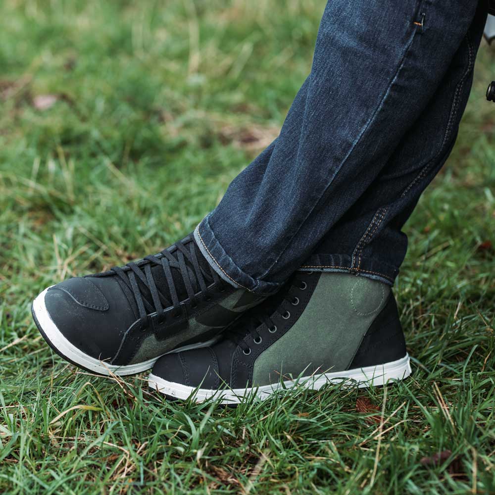 Strider Pro Waterproof Black & Olive Green Motorcycle Trainers - Image 6