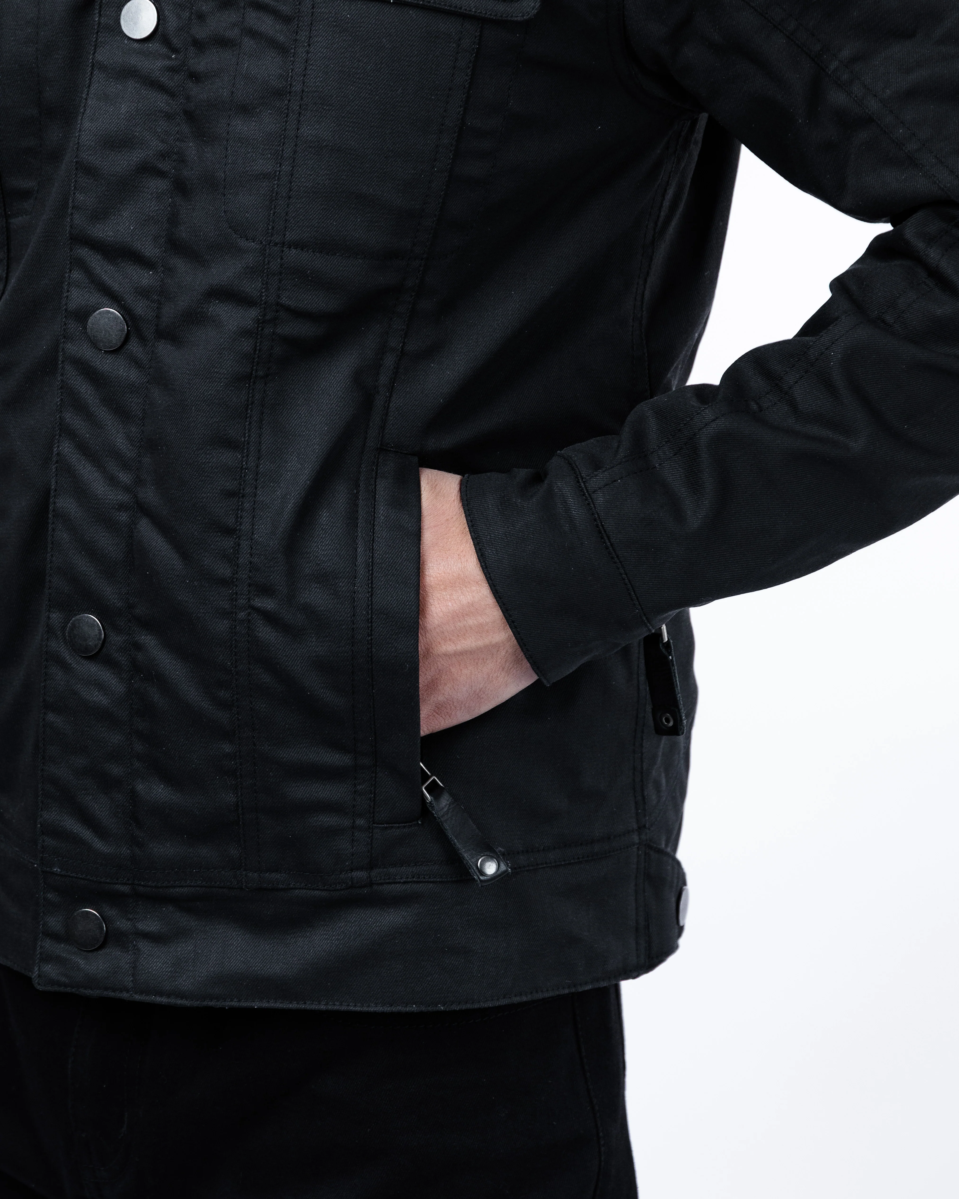 Temper Black & Tan Trucker Motorcycle Jacket - Image 17