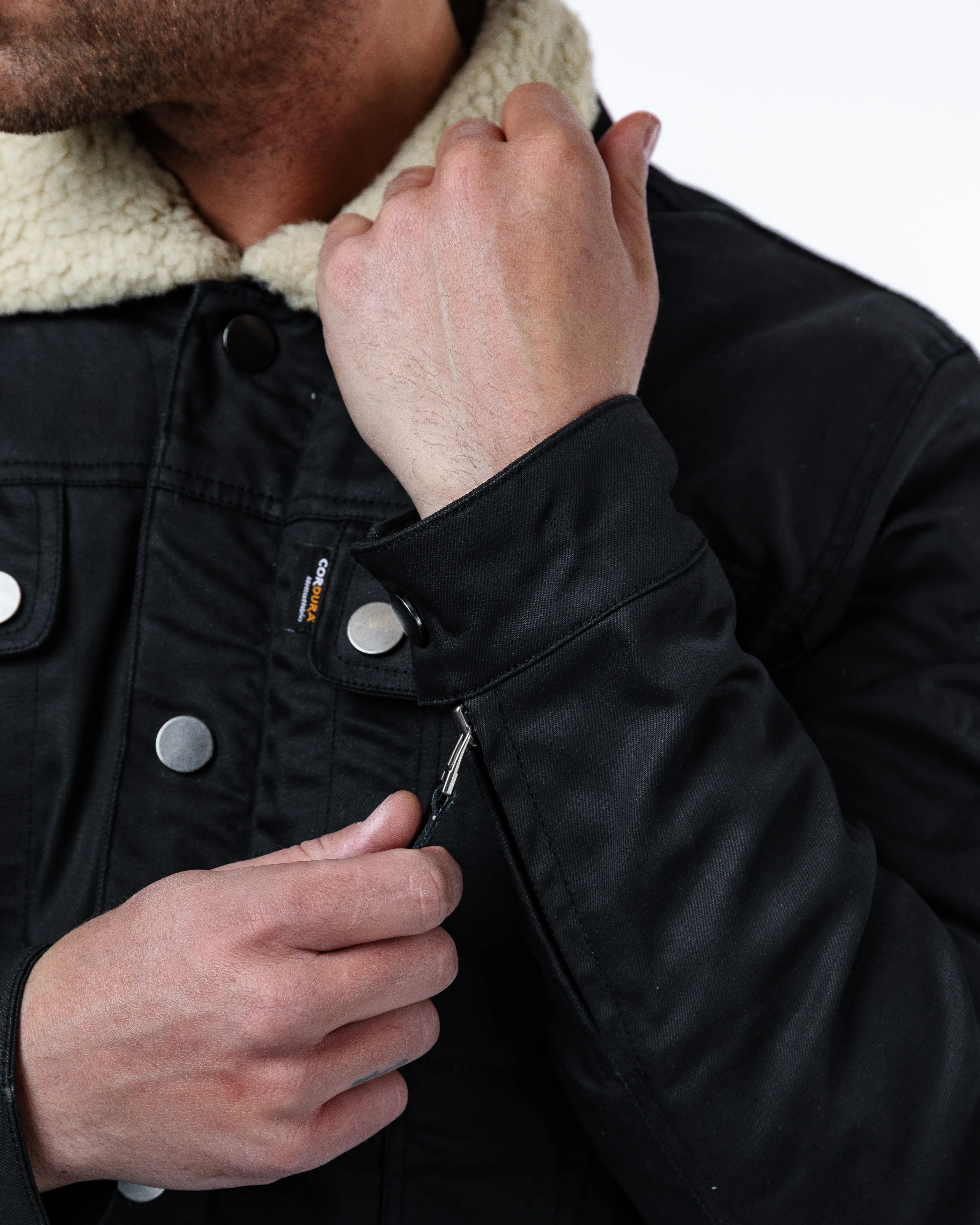 Temper Black & Tan Trucker Motorcycle Jacket - Image 18