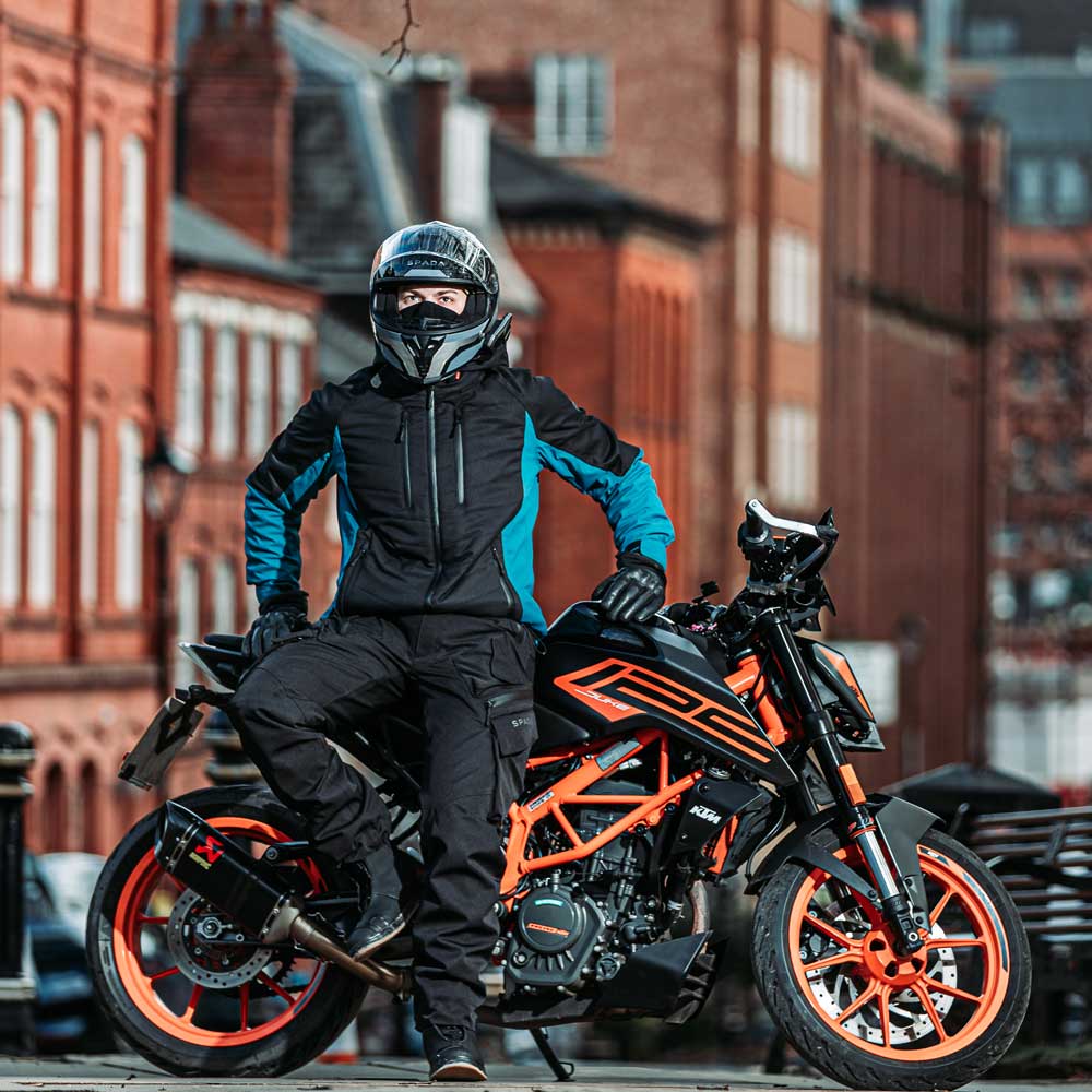 Tino Black & Coral Blue Waterproof Motorcycle Jacket - Image 14