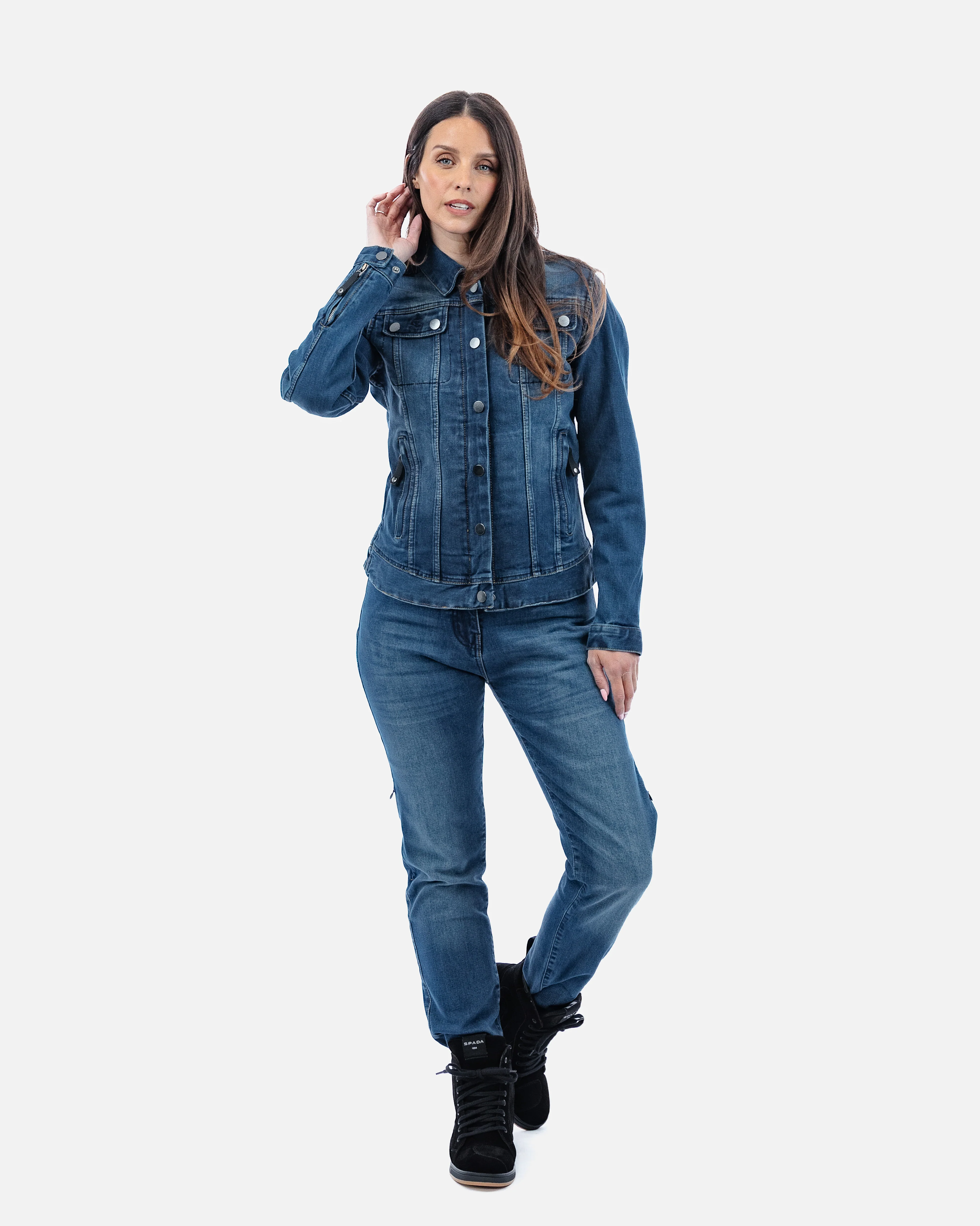 Tura Trucker Washed Blue Ladies Motorcycle Denim Jacket - Image 12