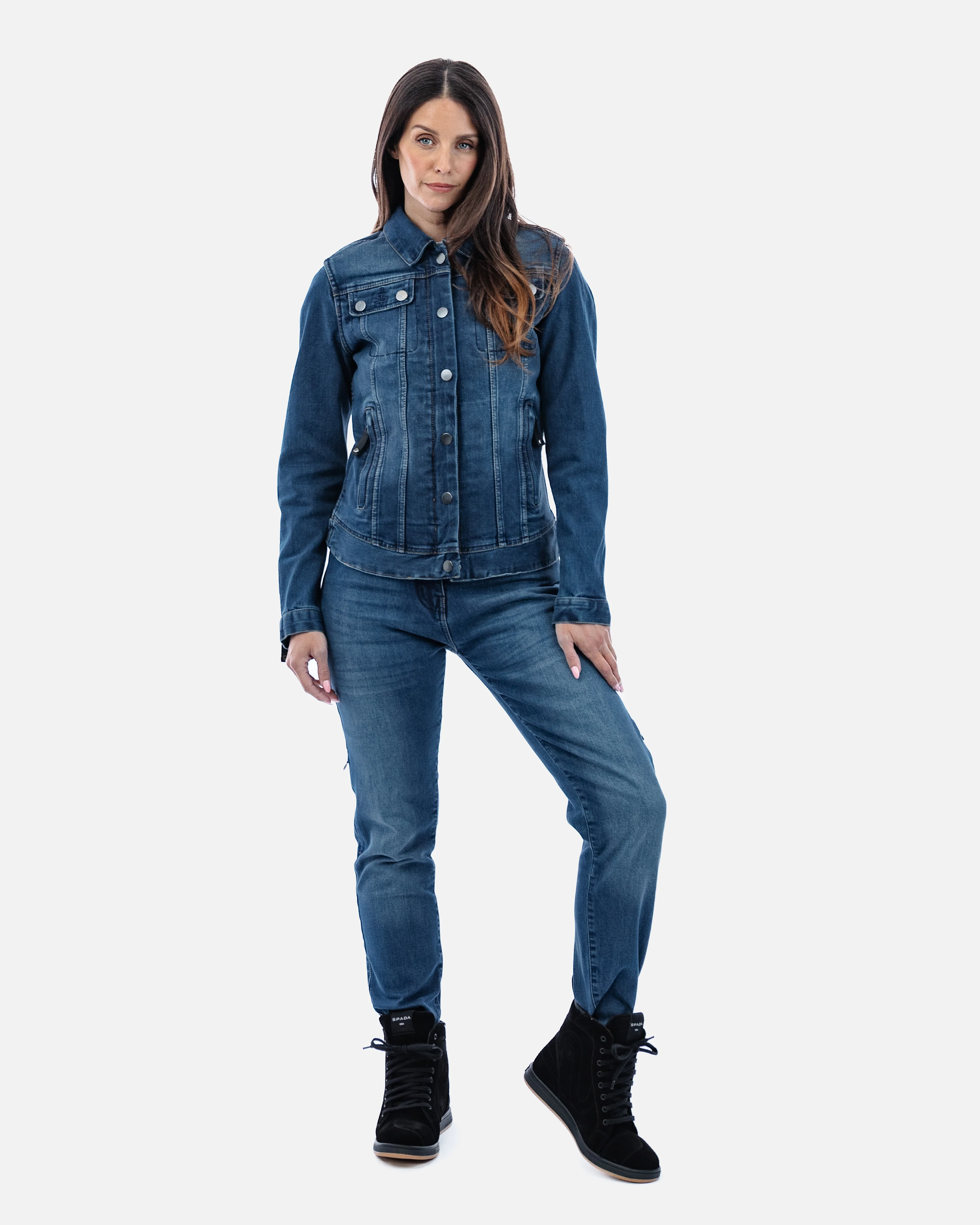 Tura Trucker Washed Blue Ladies Motorcycle Denim Jacket - Image 5