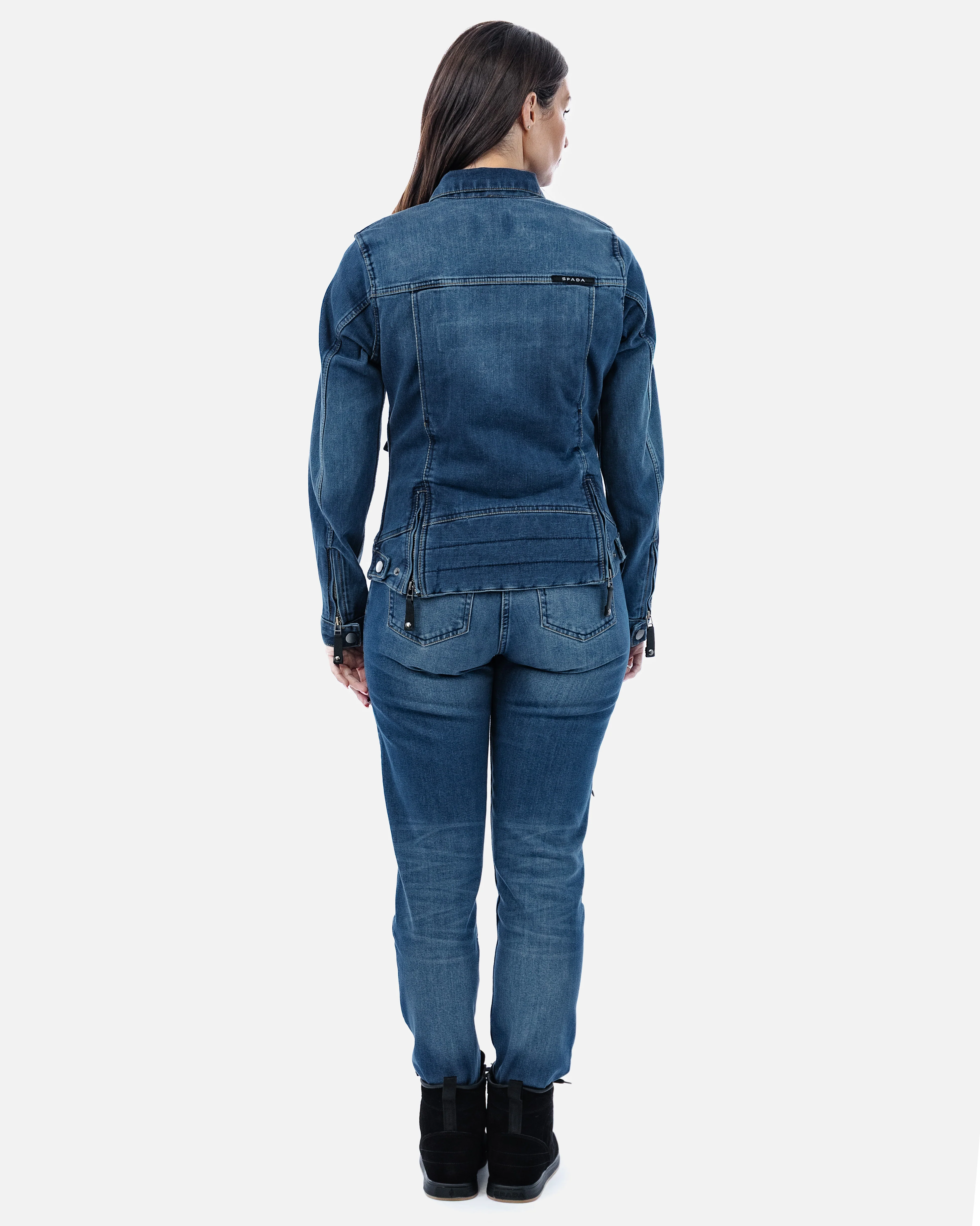 Tura Trucker Washed Blue Ladies Motorcycle Denim Jacket - Image 7