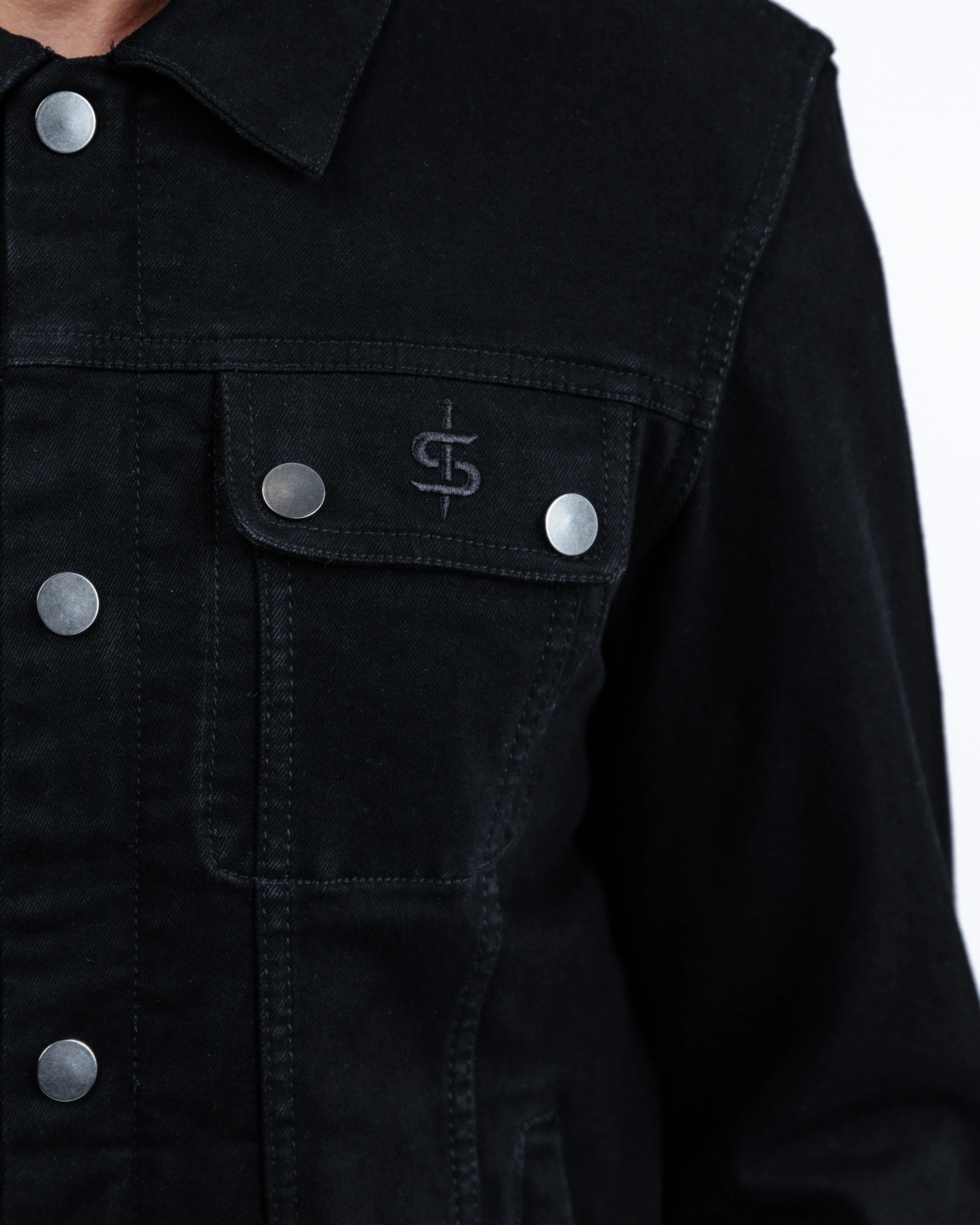 Tura Trucker Mens Solid Black Motorcycle Denim Jacket - Image 8