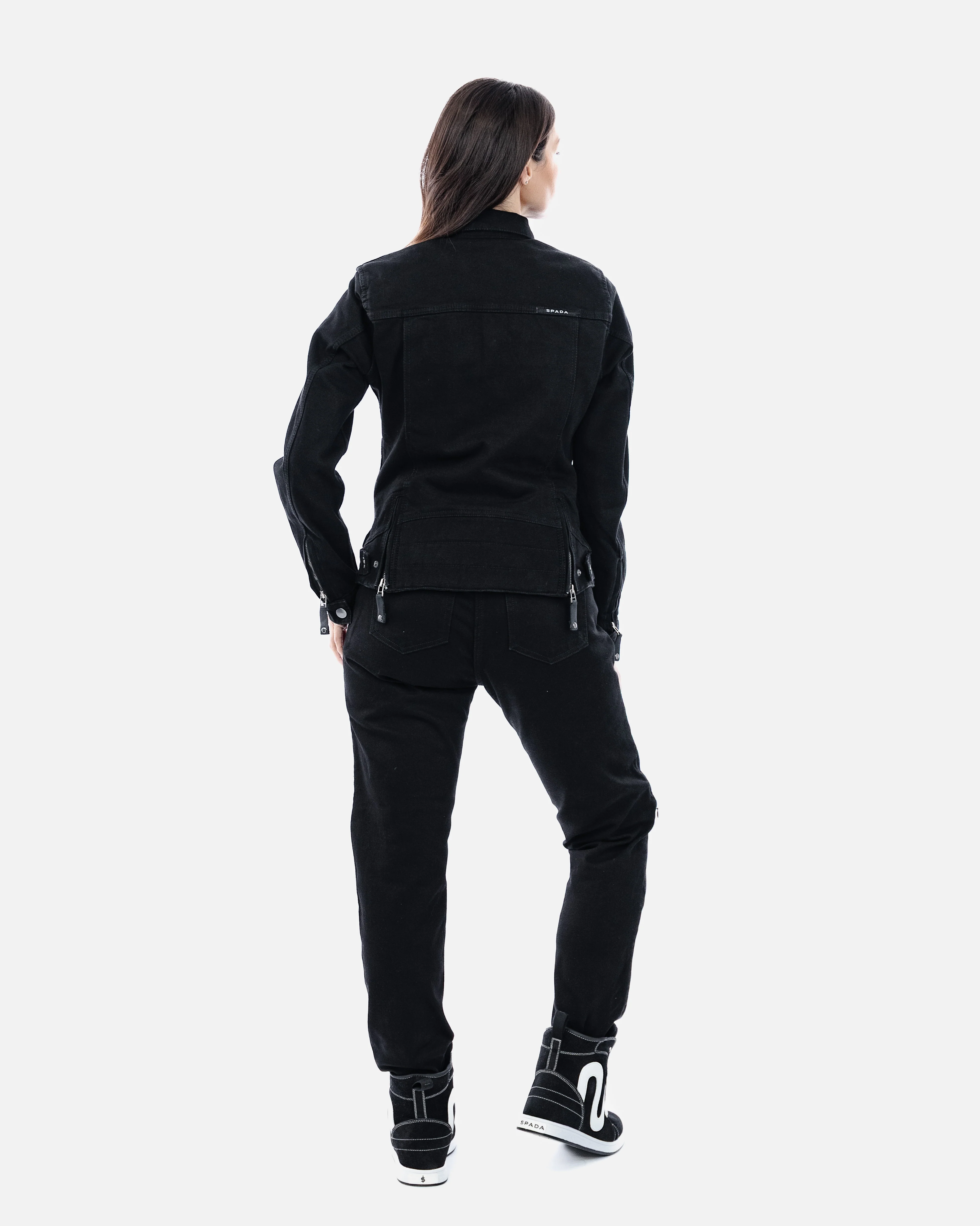Tura Trucker Solid Black Ladies Motorcycle Denim Jacket - Image 10