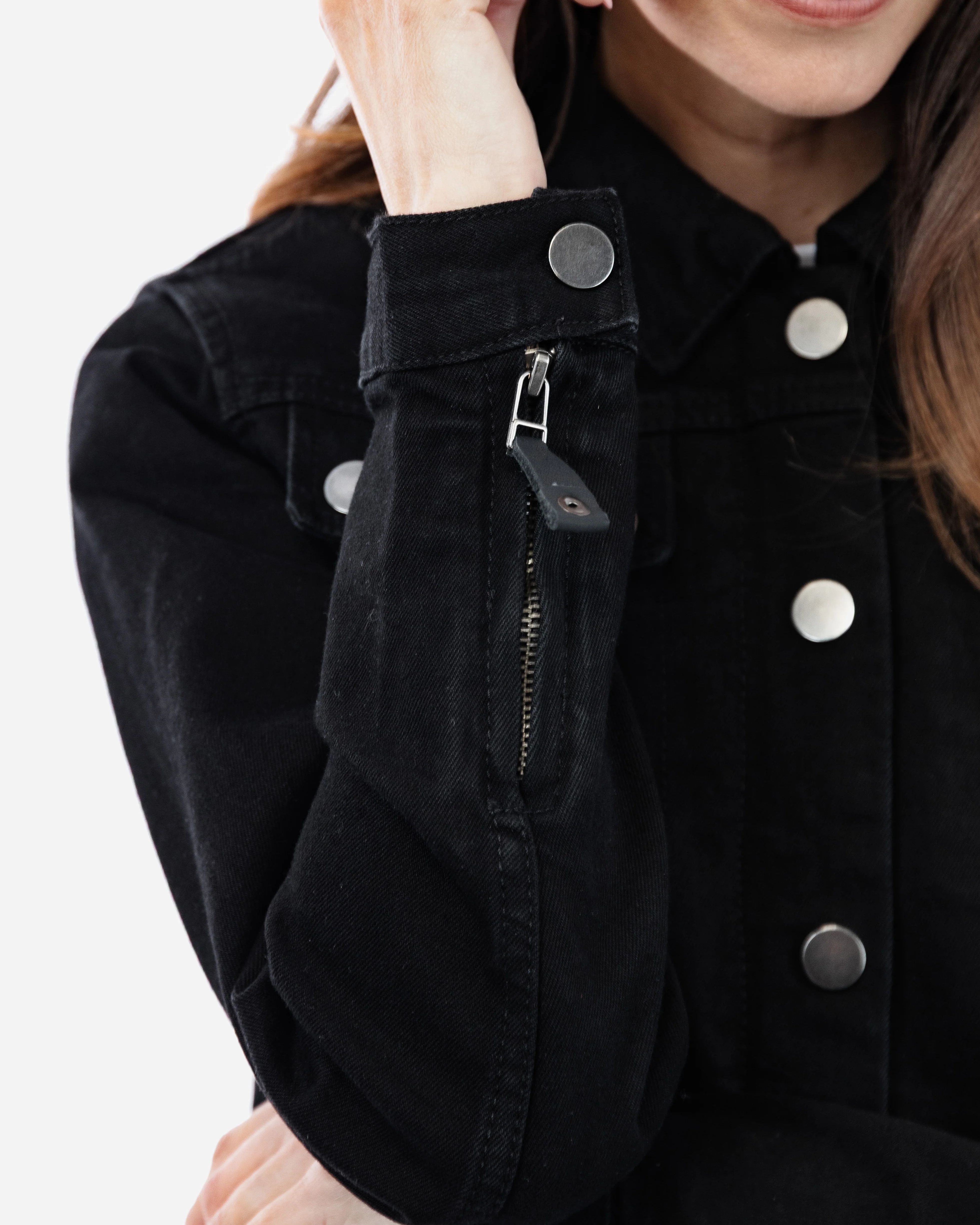 Tura Trucker Solid Black Ladies Motorcycle Denim Jacket - Image 7