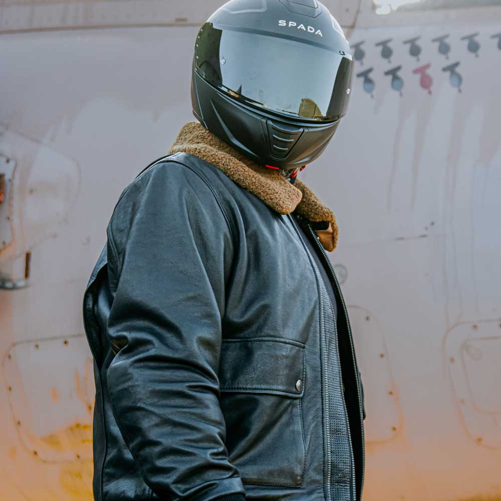 Turbine Black Leather Motorcycle Bomber Jacket - Image 16
