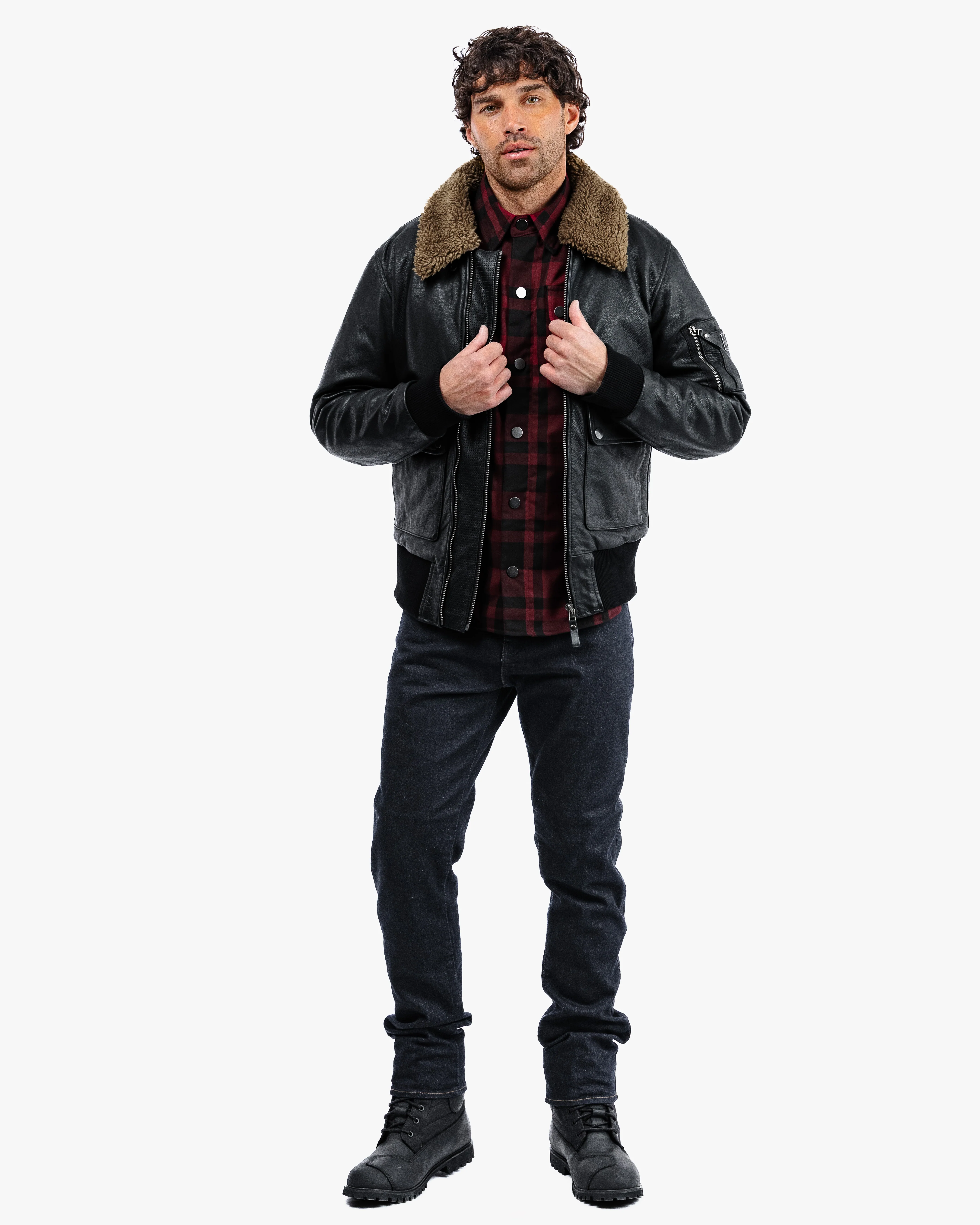 Turbine Black Leather Motorcycle Bomber Jacket - Image 9
