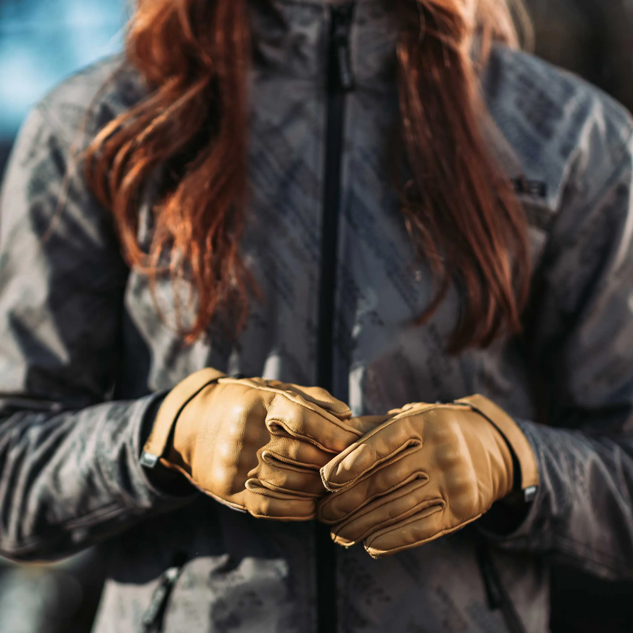 Wyatt Tan Leather Motorcycle Gloves - Image 3